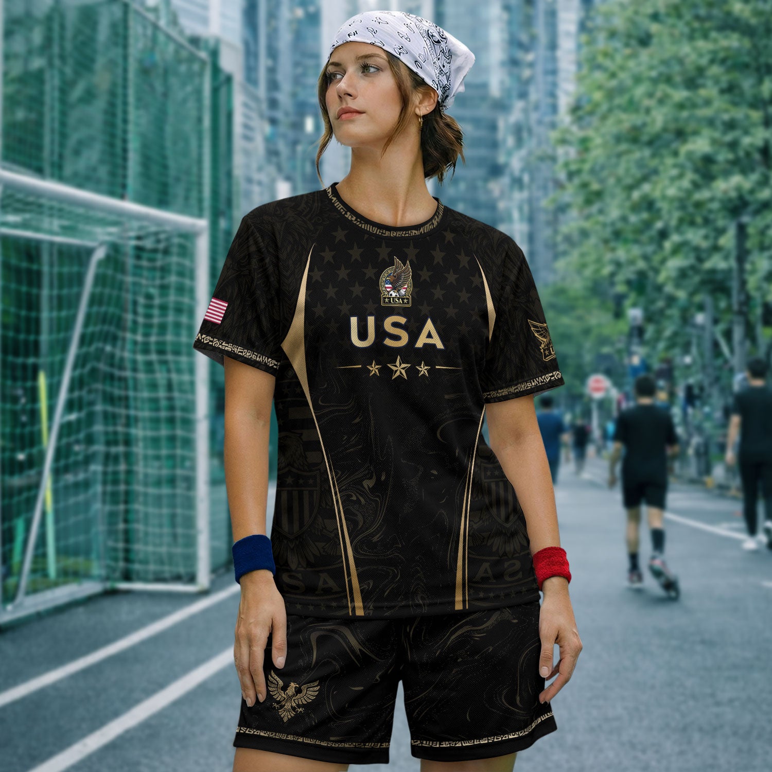 USA Soccer Jersey Patriotic Eagle Black Gold Marble Football Shirt Men Women Sportswear