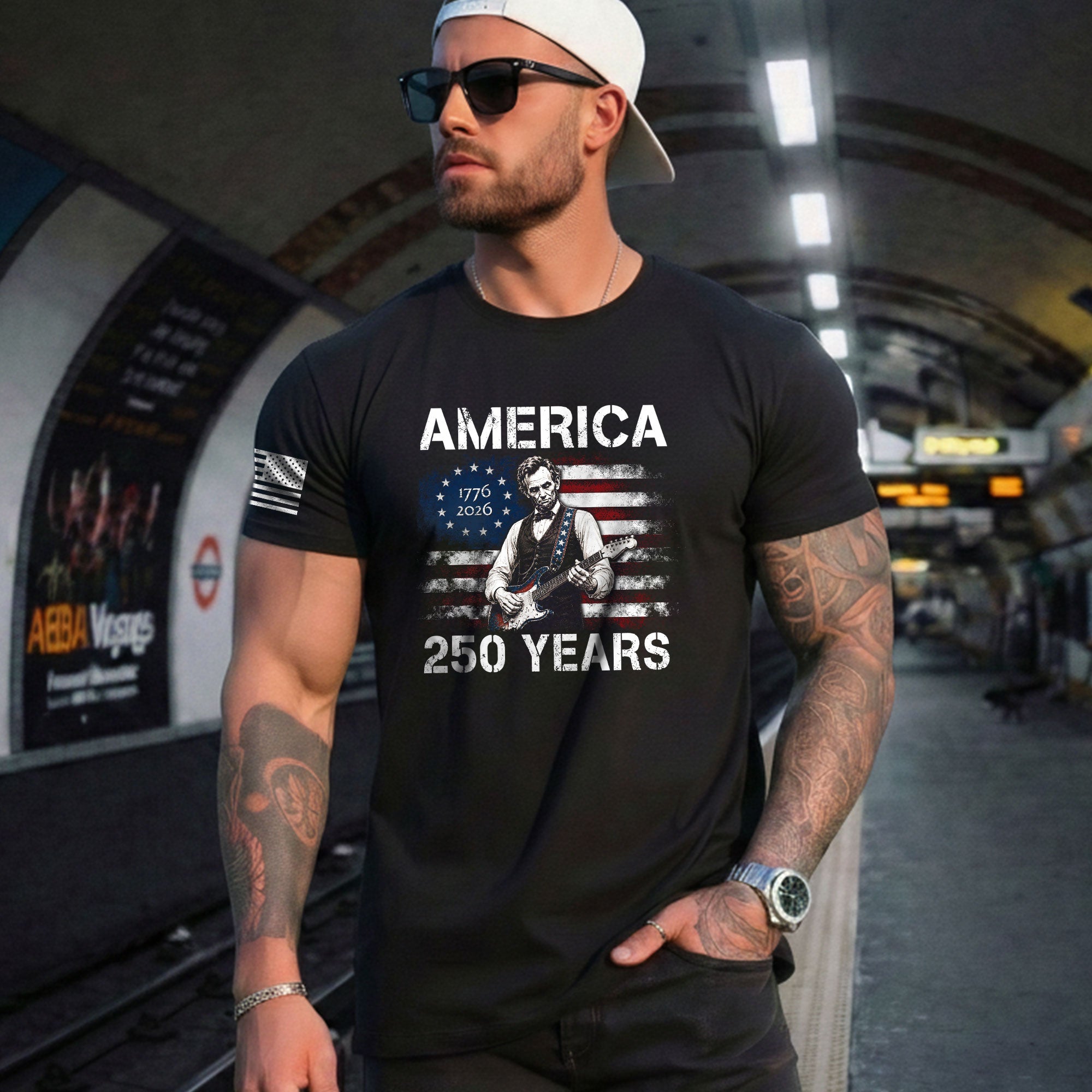 Vintage 1776 2026 Shirt Abraham Lincoln Playing Guitar US Flag Patriotic - Rust Field Wear