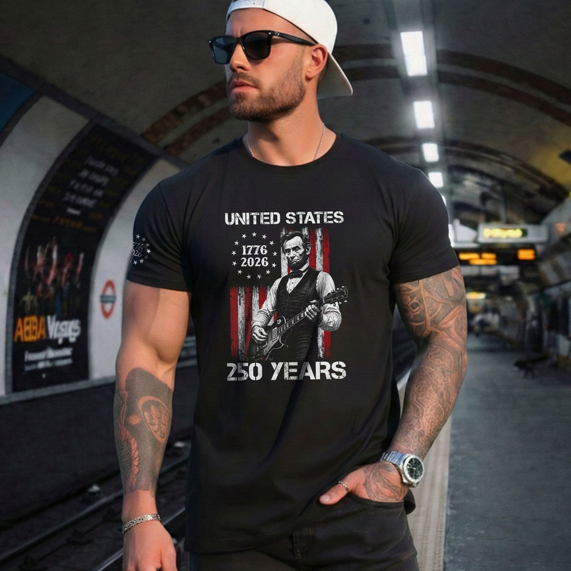 Betsy Ross Flag Lincoln Guitar Shirt Vintage 1776 2026 Patriotic US Flag 250 Years Tee - Rust Field Wear