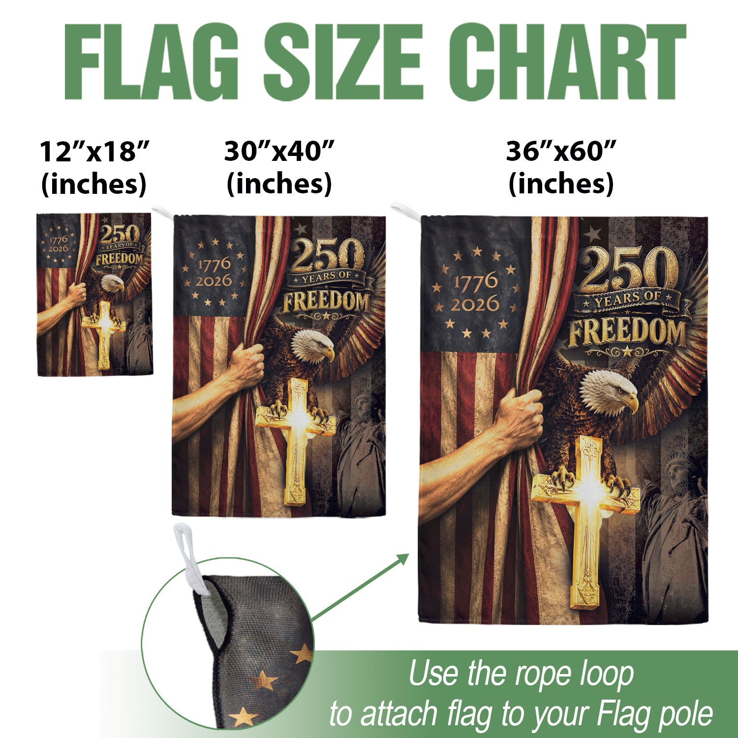 House Flag Christian Cross Eagle 250 Years of Freedom 1776-2026 Patriotic