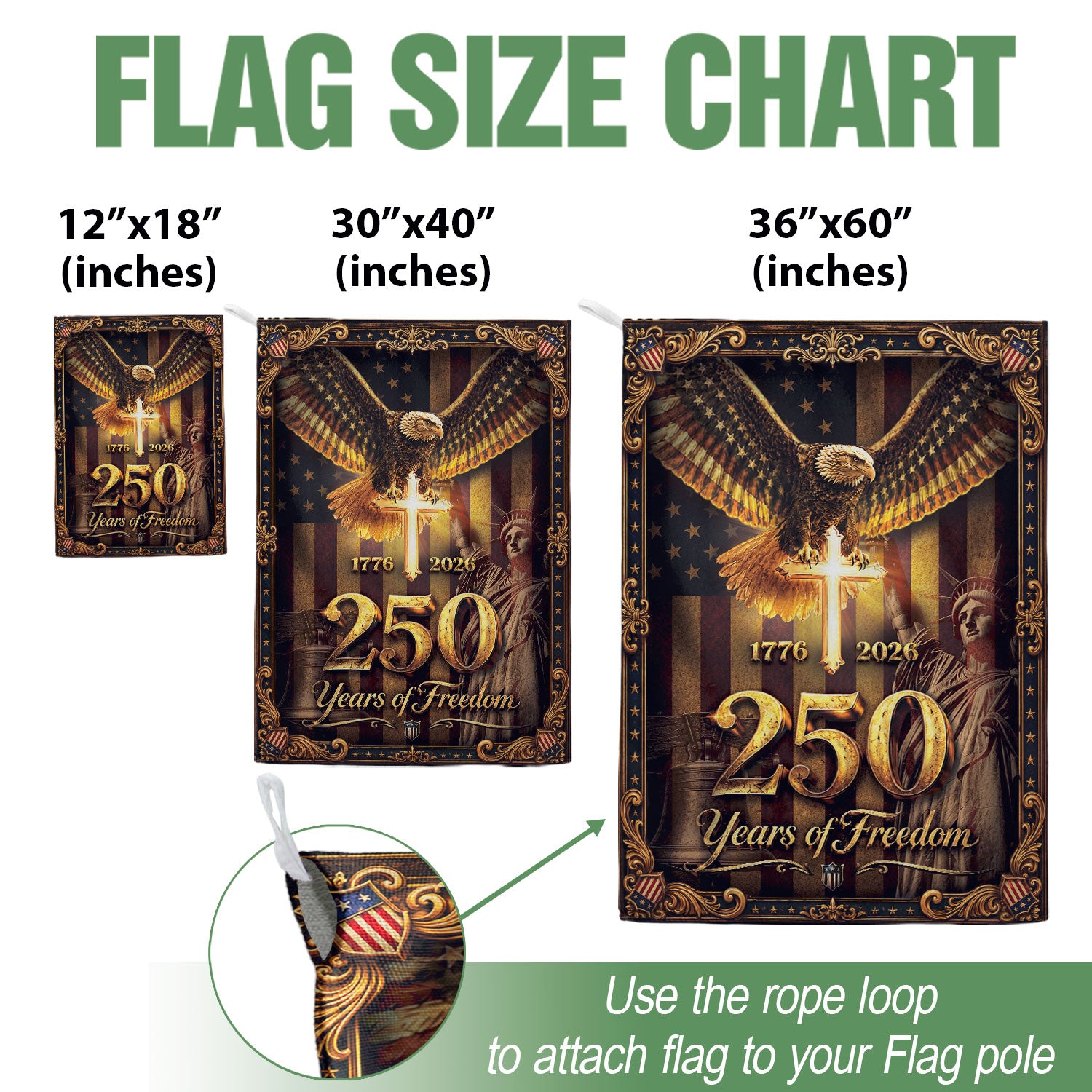 1776-2026 Christian Cross Eagle Statue of Liberty House Flag 250 Years Banner Decor