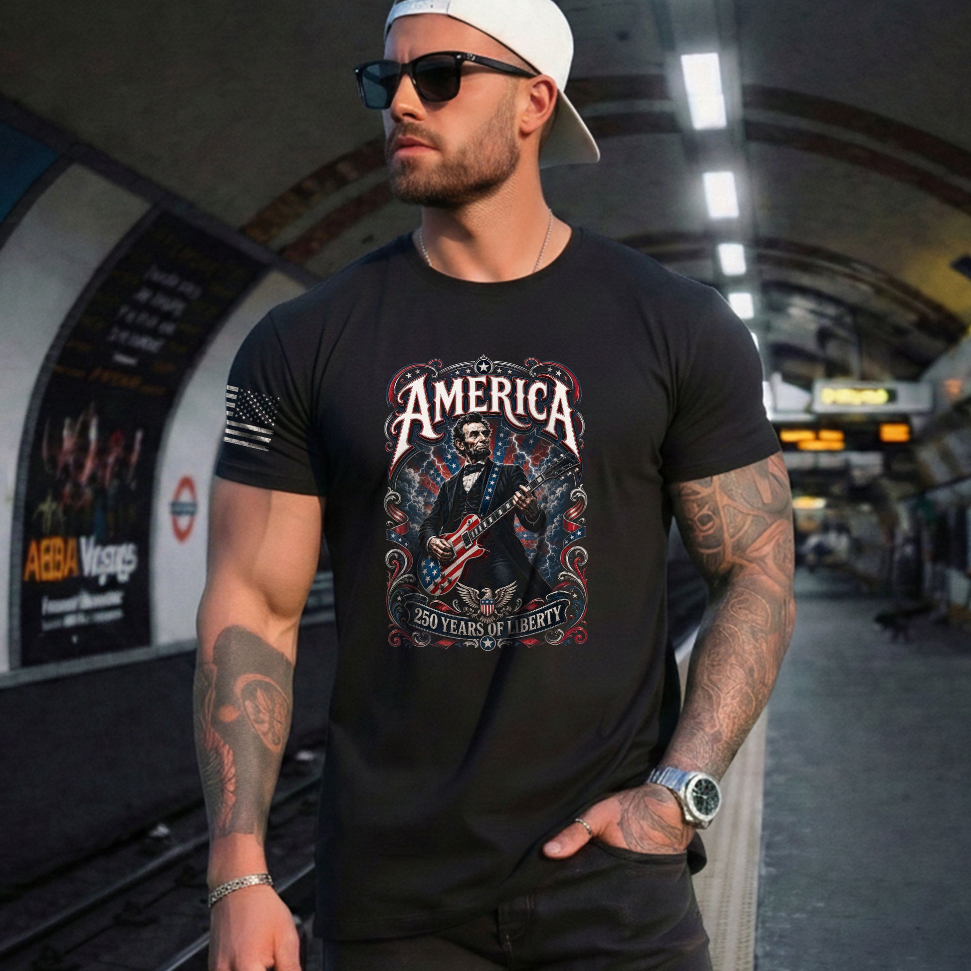 America 250 Years of Liberty Shirt Patriotic Guitar USA Vintage Freedom Tee - Rust Field Wear