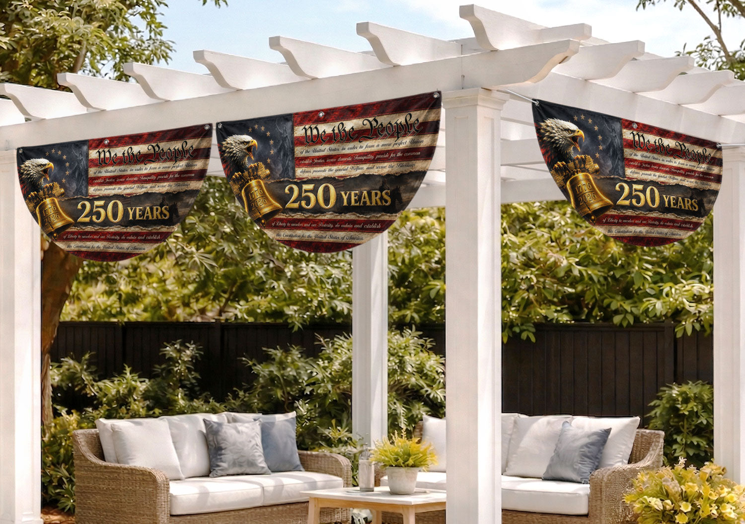 250th Anniversary US Fence Flag 1776-2026 Patriotic We The People Outdoor Banner