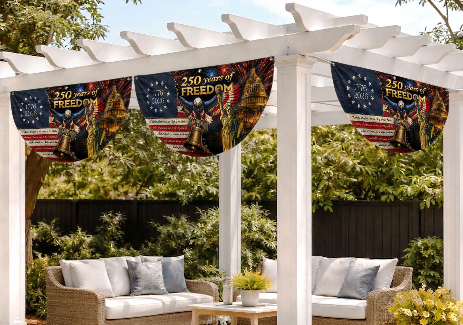 250th Anniversary US Fence Flag 1776-2026 Patriotic US Capitol Statue of Liberty Banner