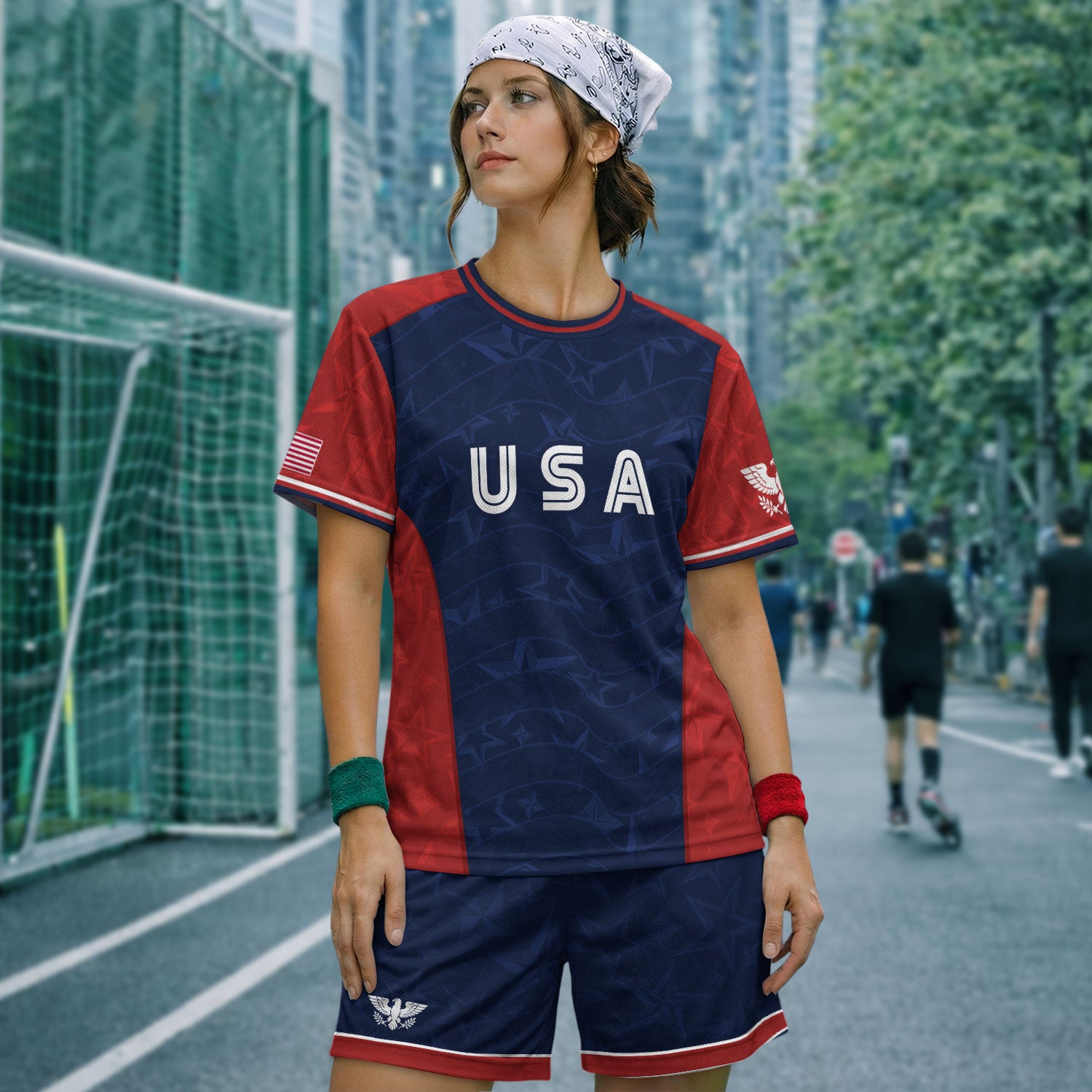 Navy Orange USA Soccer Jersey Men Patriotic Stars Stripes American Football Shirt Fan Gear