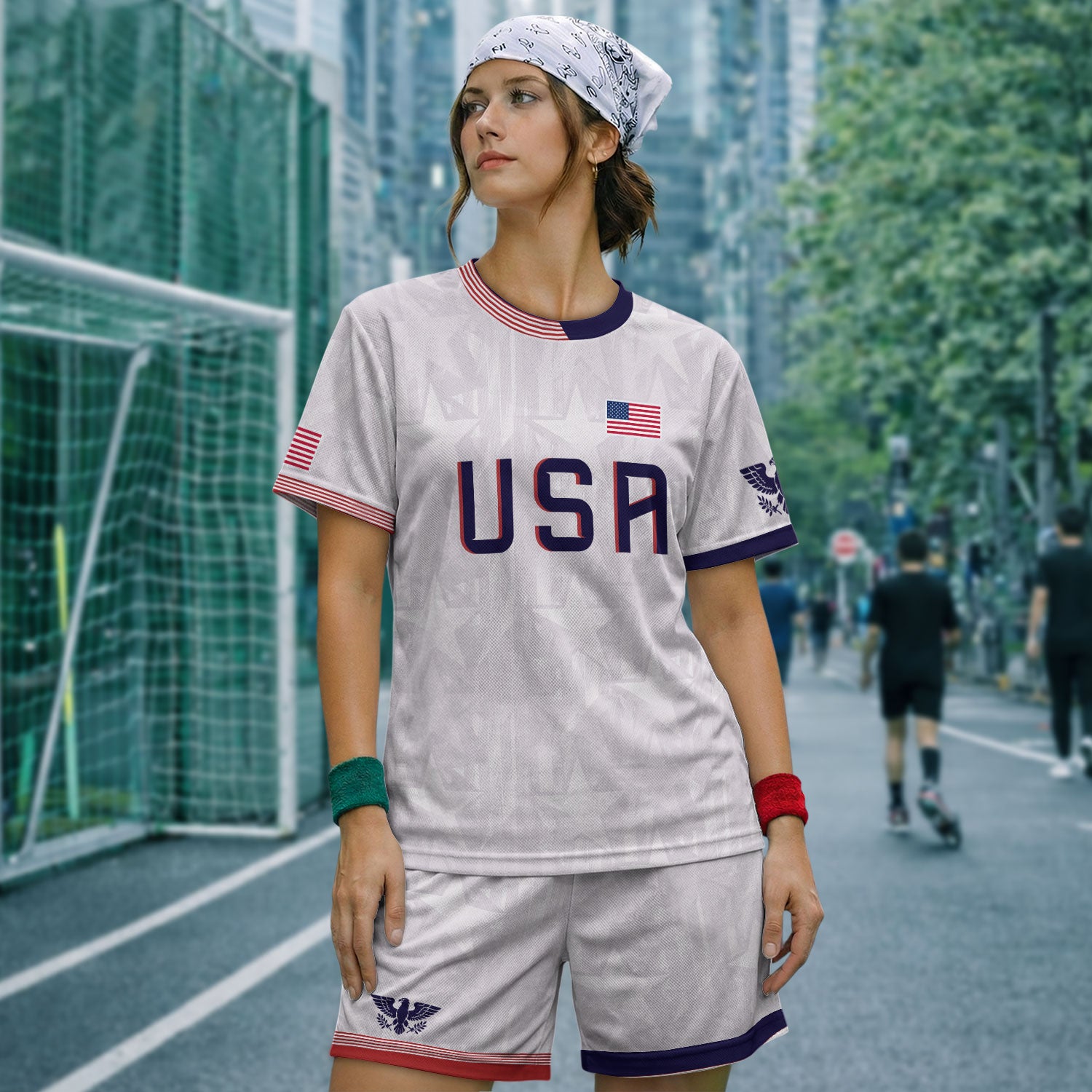 White USA Soccer Jersey Men Patriotic United States Football Shirt Team Sportswear Gift
