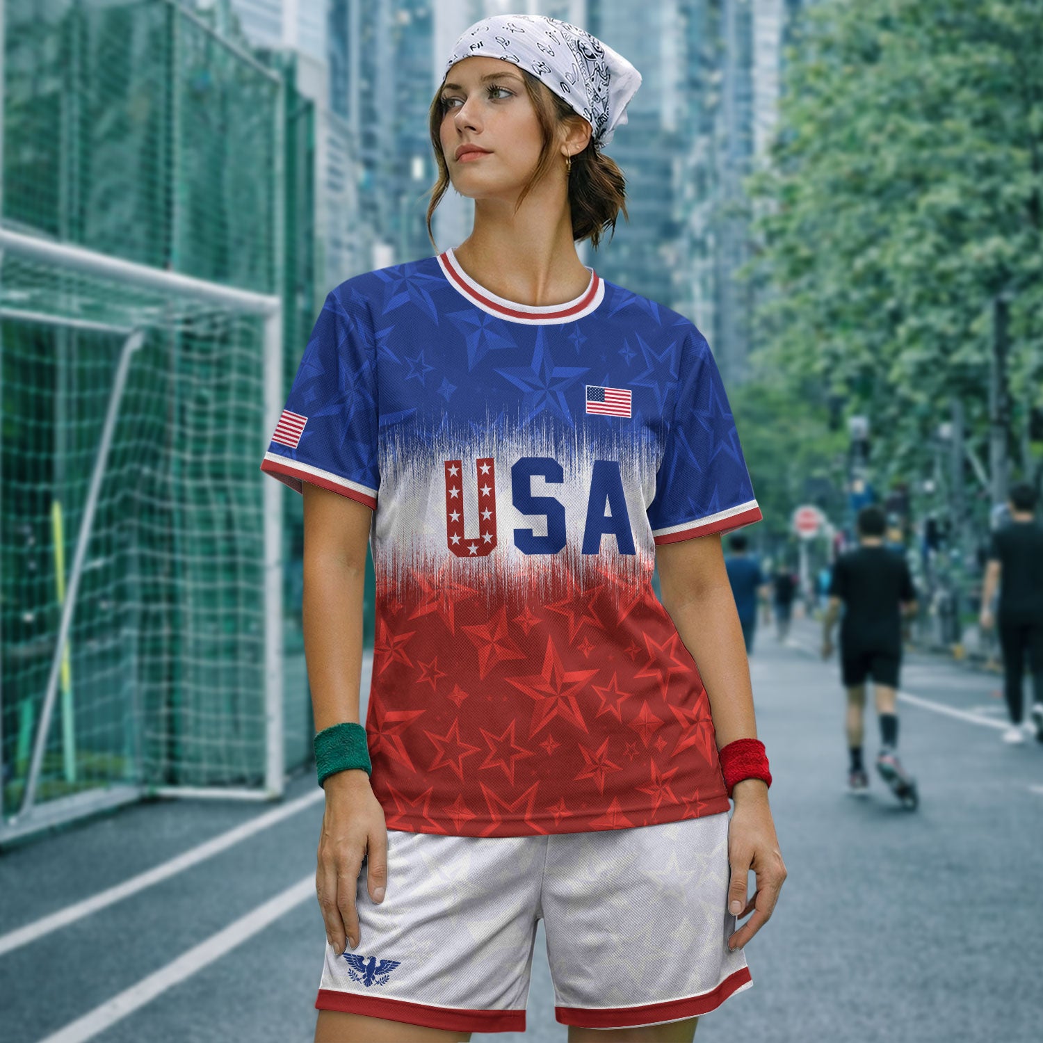Navy Orange USA Soccer Jersey Patriotic Stars Stripes American Football Shirt Fan Apparel Tee