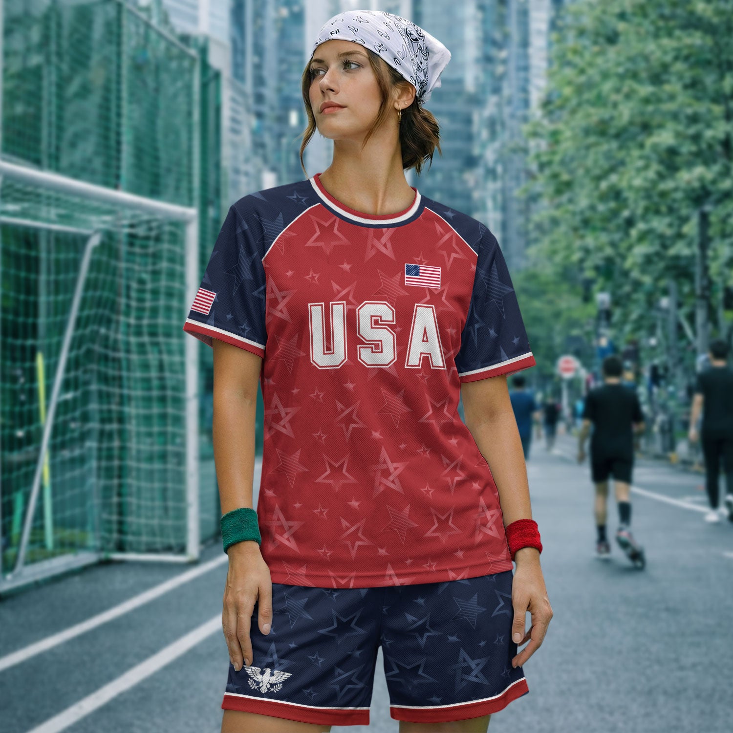 Orange Navy USA Soccer Jersey Men Patriotic United States Football Shirt White Eagle Crest Gift