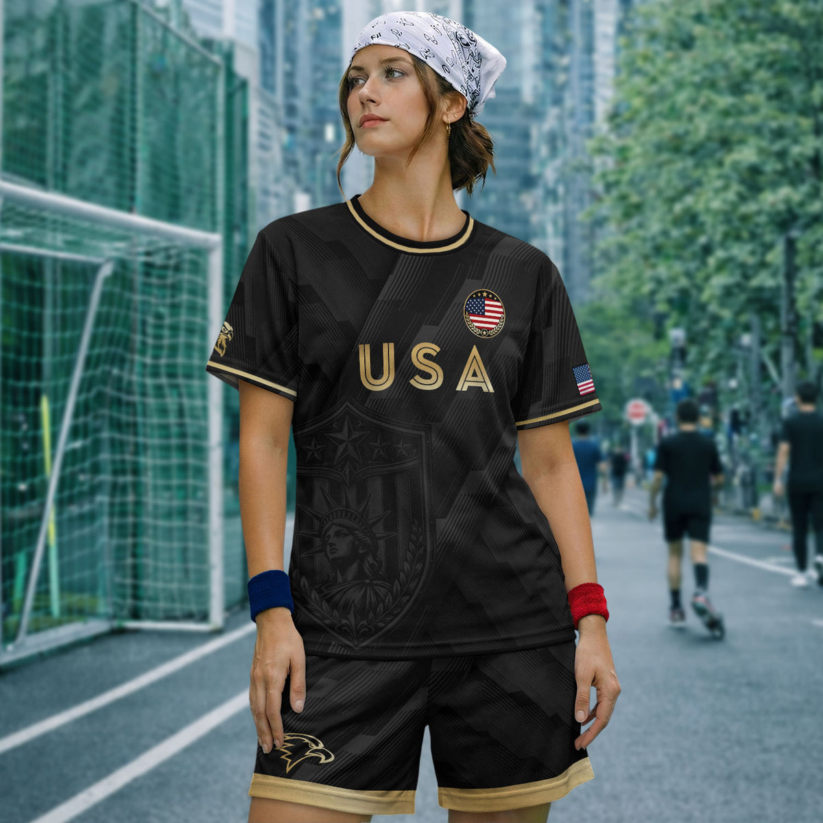 Black Adult Soccer Jersey Gold Style Iconic USA Eagle Graphic Team Training Shirt - Rust Field Wear