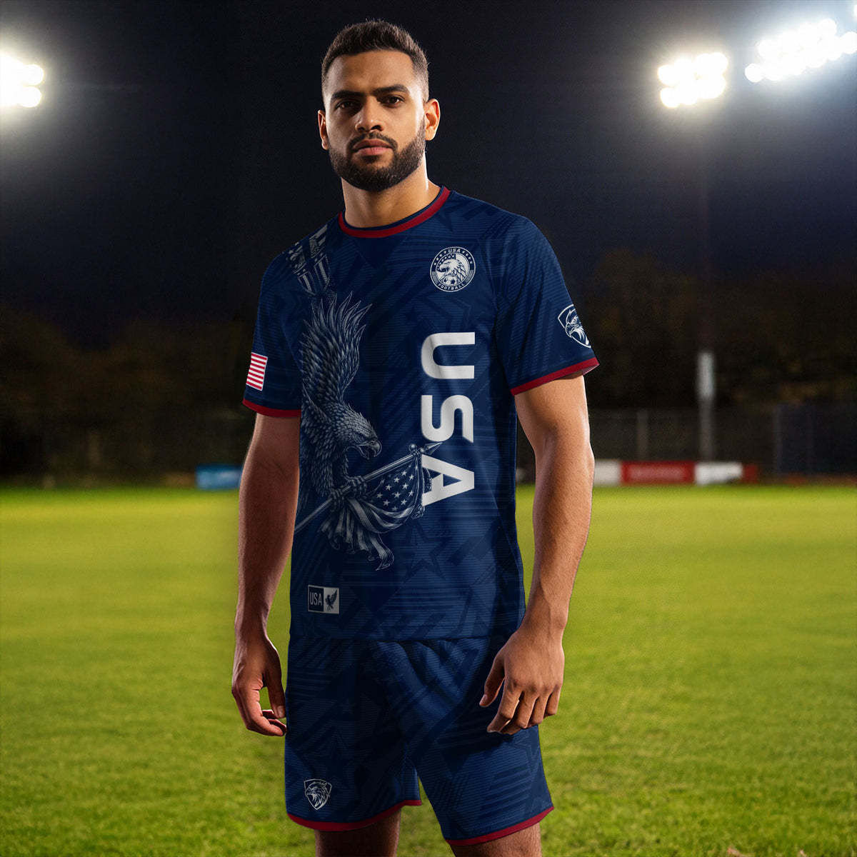 Patriotic Eagle Adult USA Soccer Jersey Navy Blue Shirt United States Football Tee - Rust Field Wear
