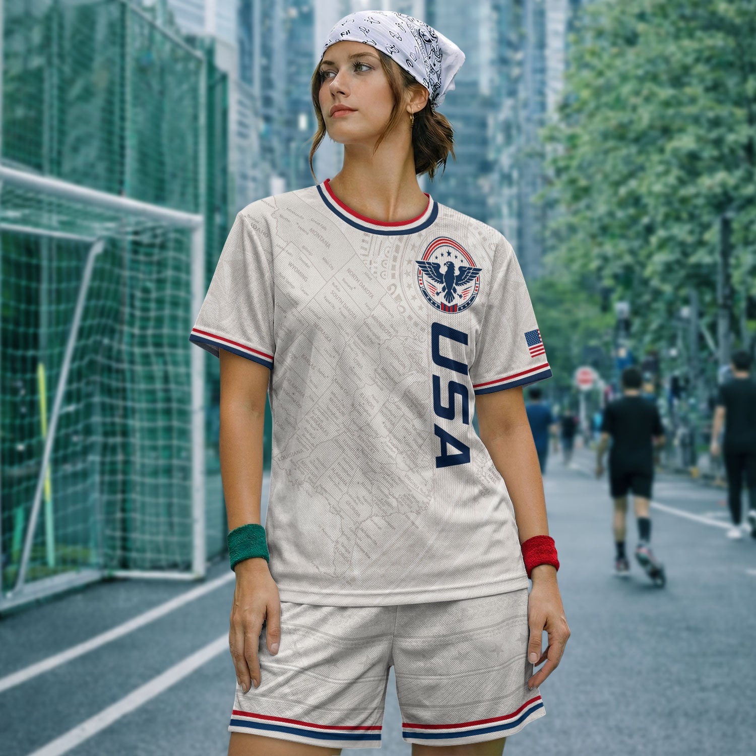 USA Soccer Jersey White US Map American Flag Shirt Patriotic Eagle Soccer Fan Tee