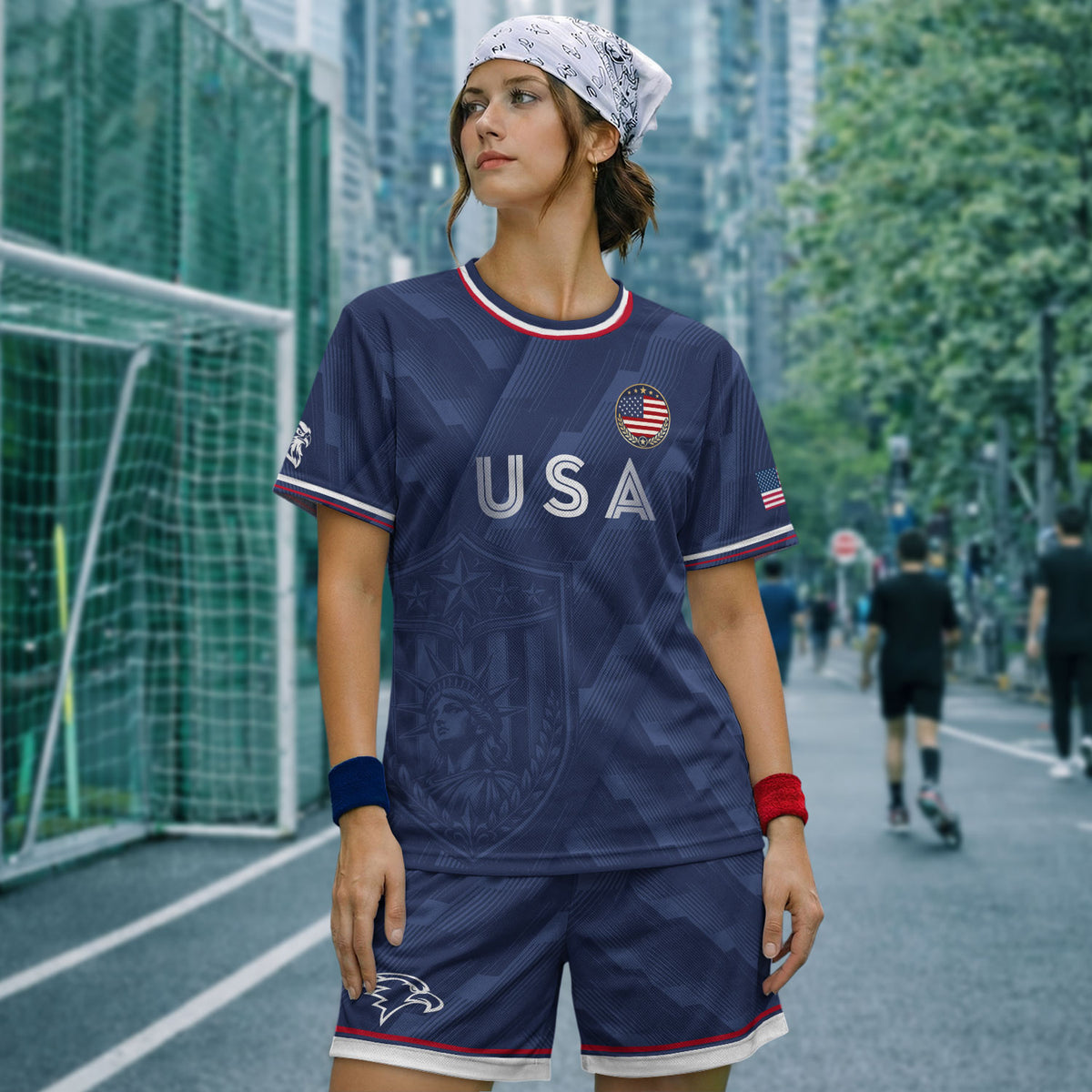 Navy Blue USA Soccer Jersey Patriotic Eagle Graphic Football Shirt for Men American Pride Sports Fan Apparel - Rust Field Wear