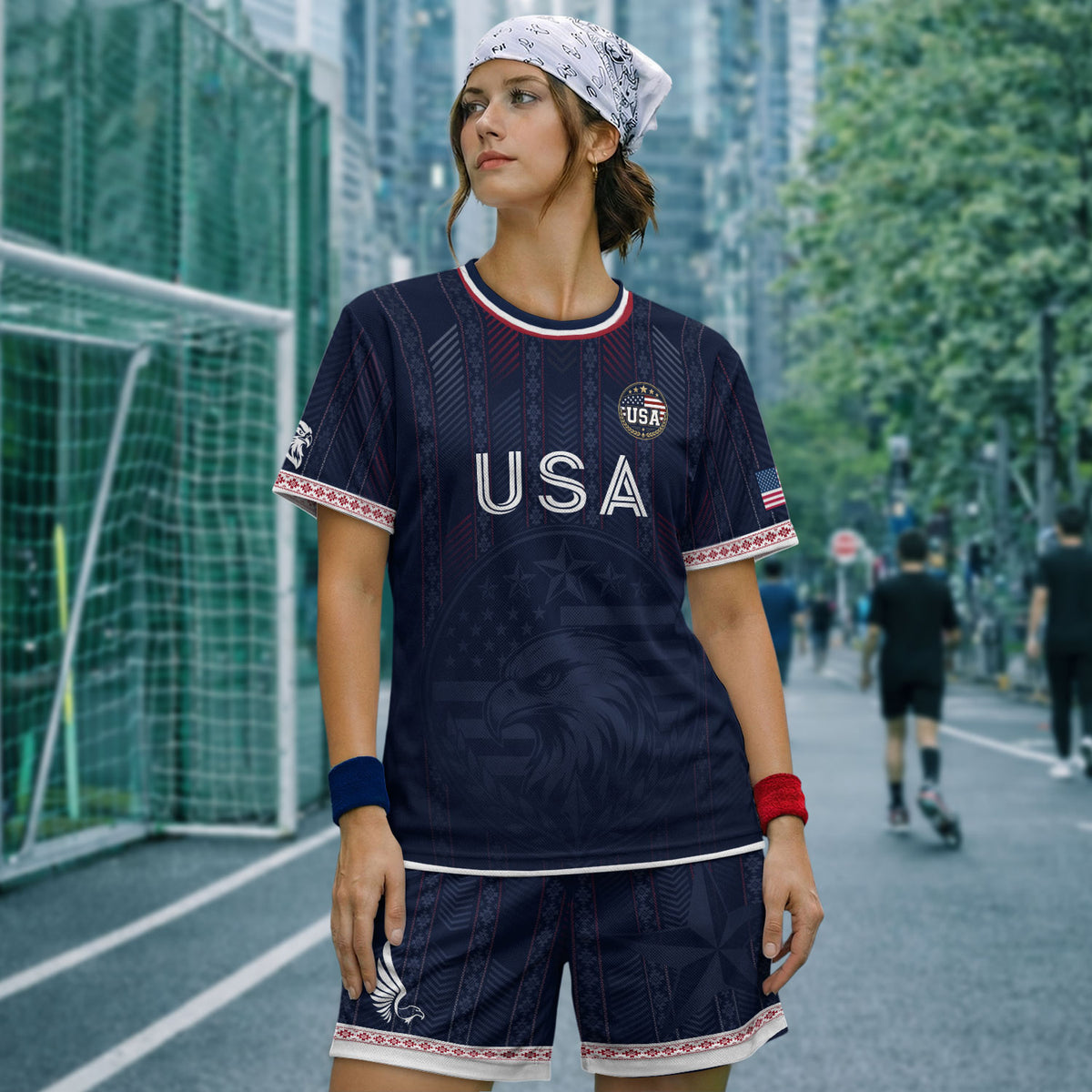 Navy Blue USA Soccer Jersey Patriotic Eagle Football Shirt American Flag Inspired Sports Fan Apparel for Men - Rust Field Wear