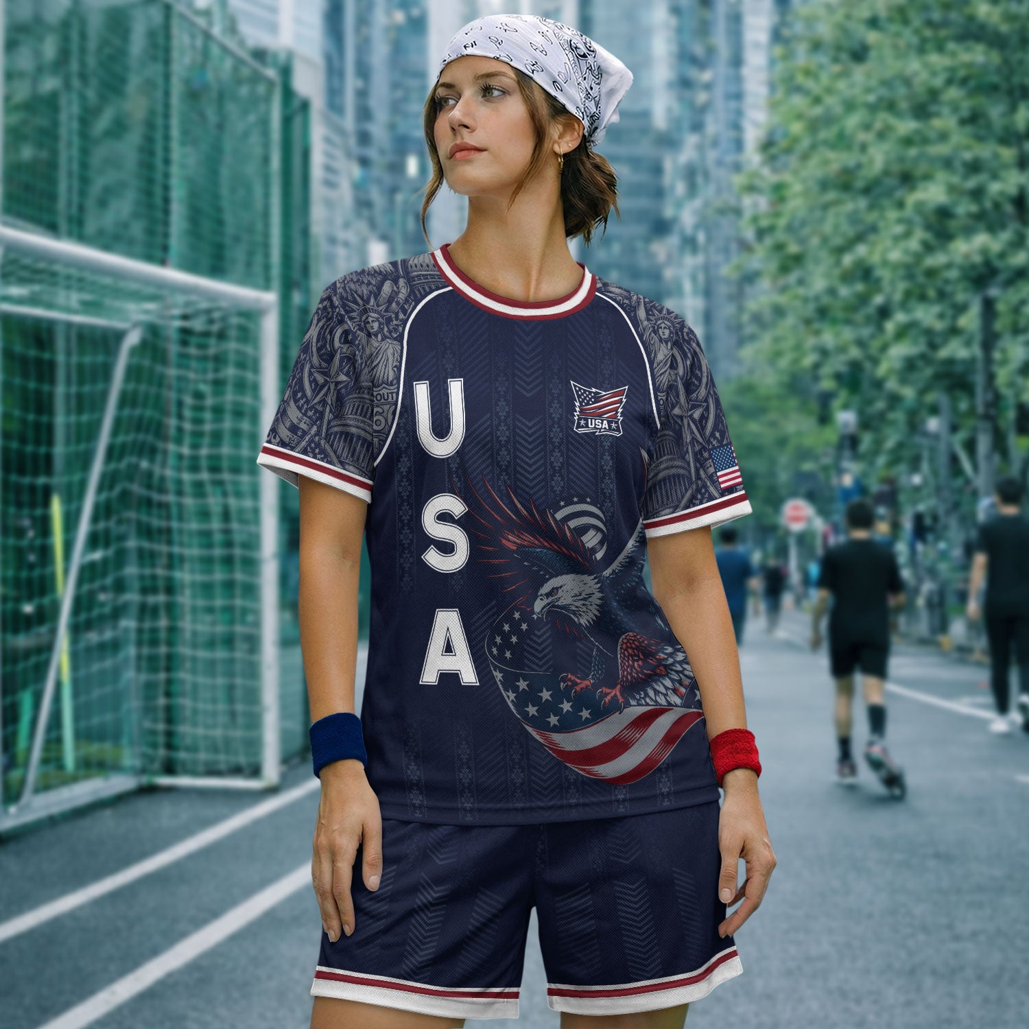 Navy Blue USA Soccer Jersey Bald Eagle Football Shirt Patriotic American Flag Sports Fan Apparel for Men