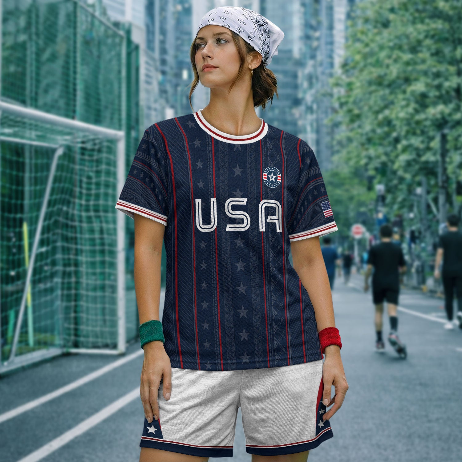 Navy USA Soccer Jersey American Pride Graphic Stripe Soccer Shirt Patriotic Fan Gear