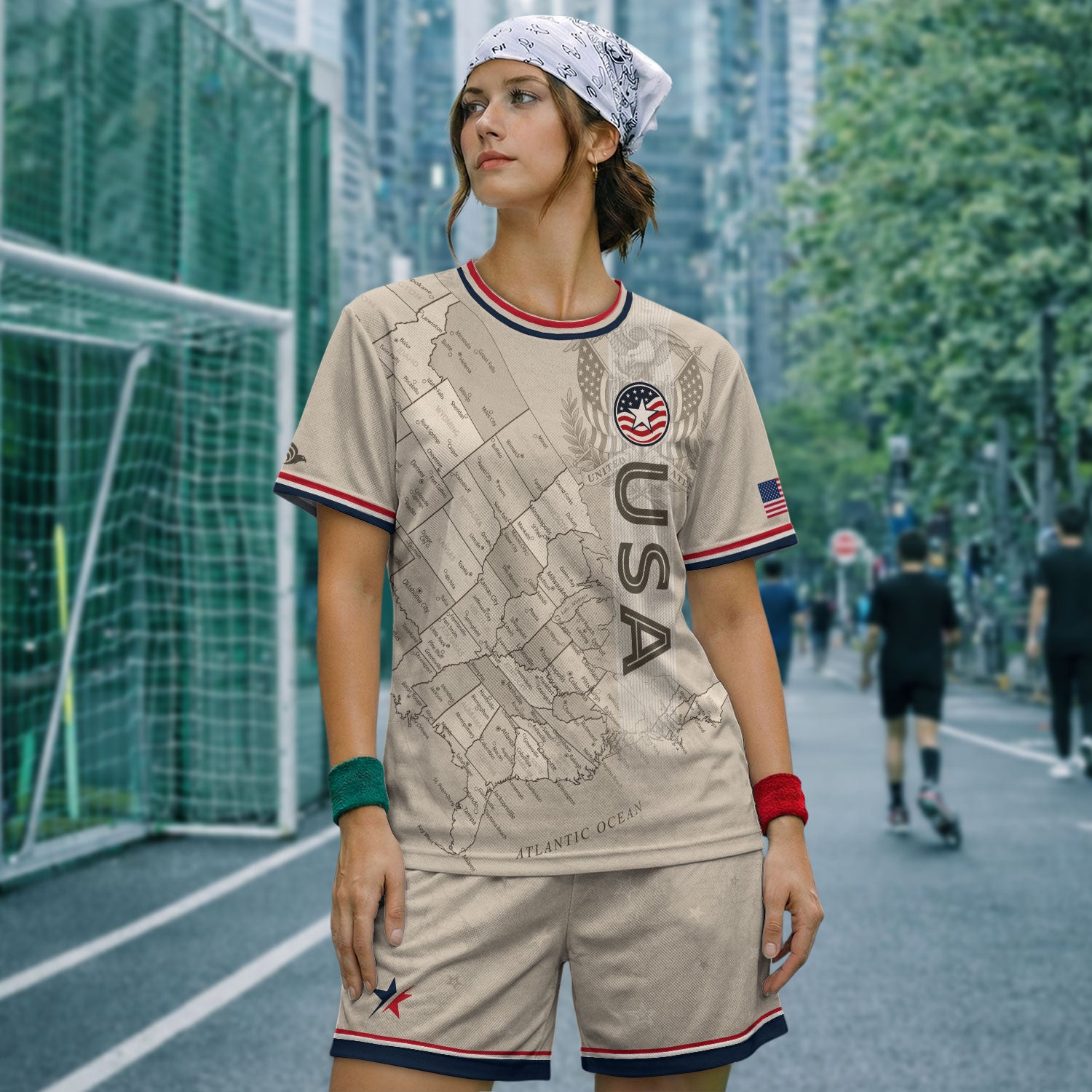 USA Soccer Jersey Navy Vintage US Map American Flag Shirt Patriotic Beige Soccer Fan