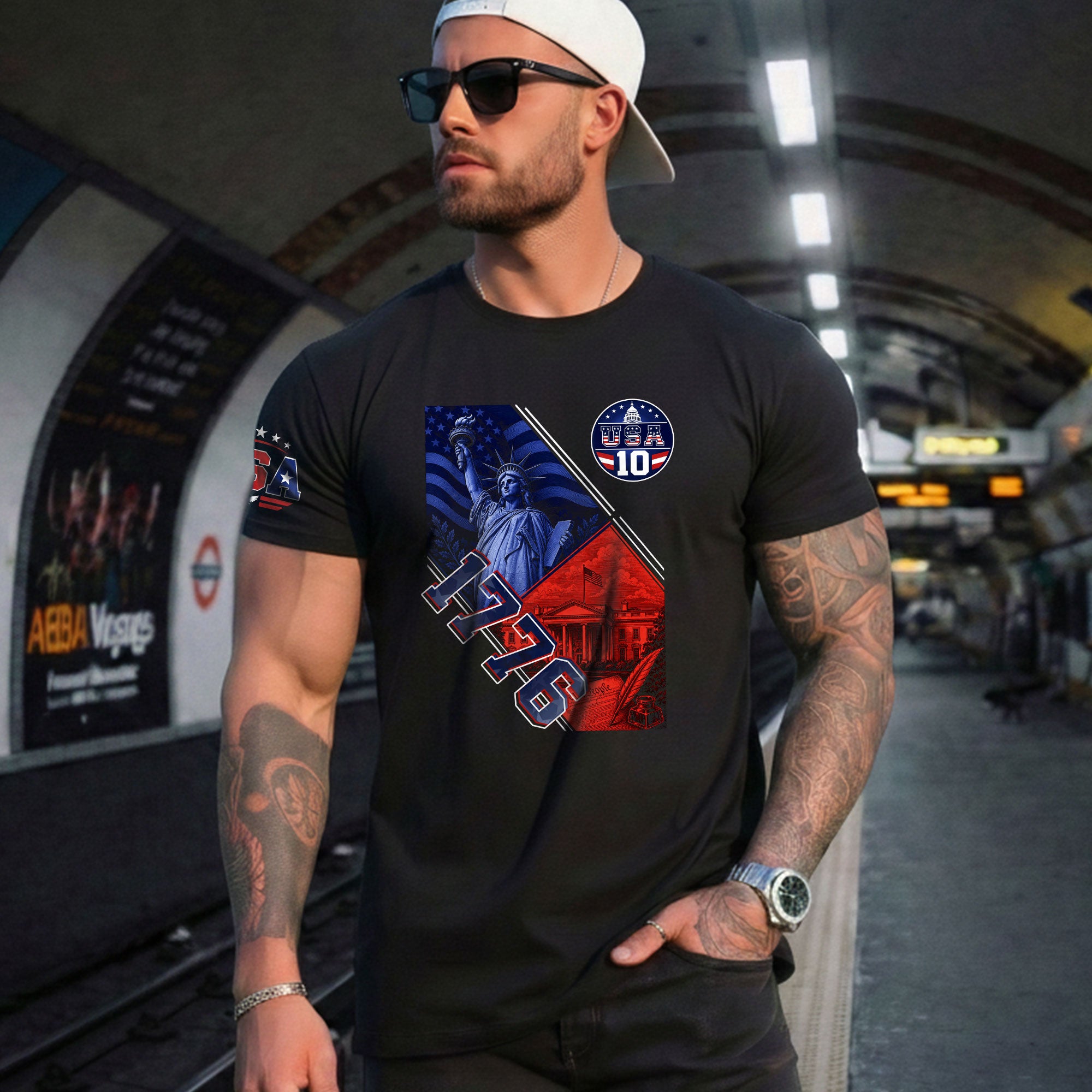 USA 1776 Sport Graphic Tee Patriotic Number 10 Statue Of Liberty Heritage Style Shirt - Rust Field Wear