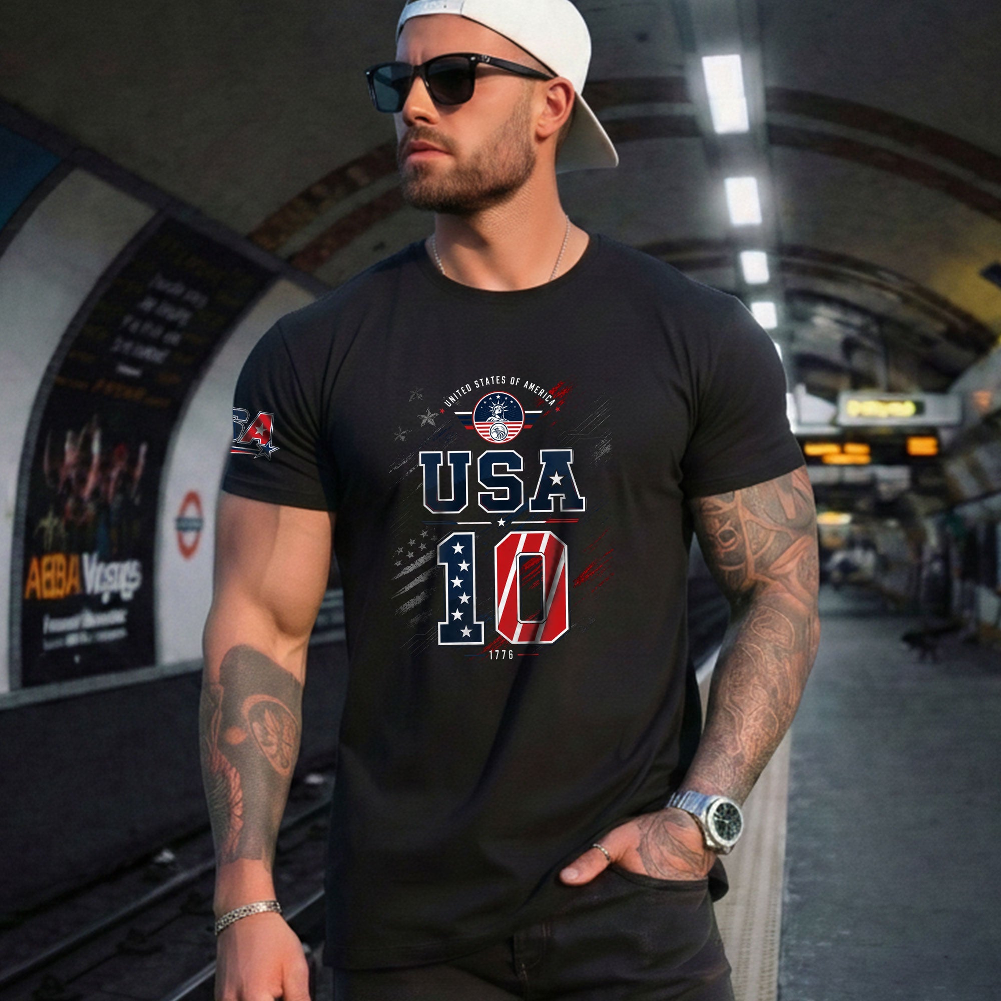 USA 1776 Sport Shirt Patriotic Number 10 Design American Heritage Graphic Tee Top - Rust Field Wear