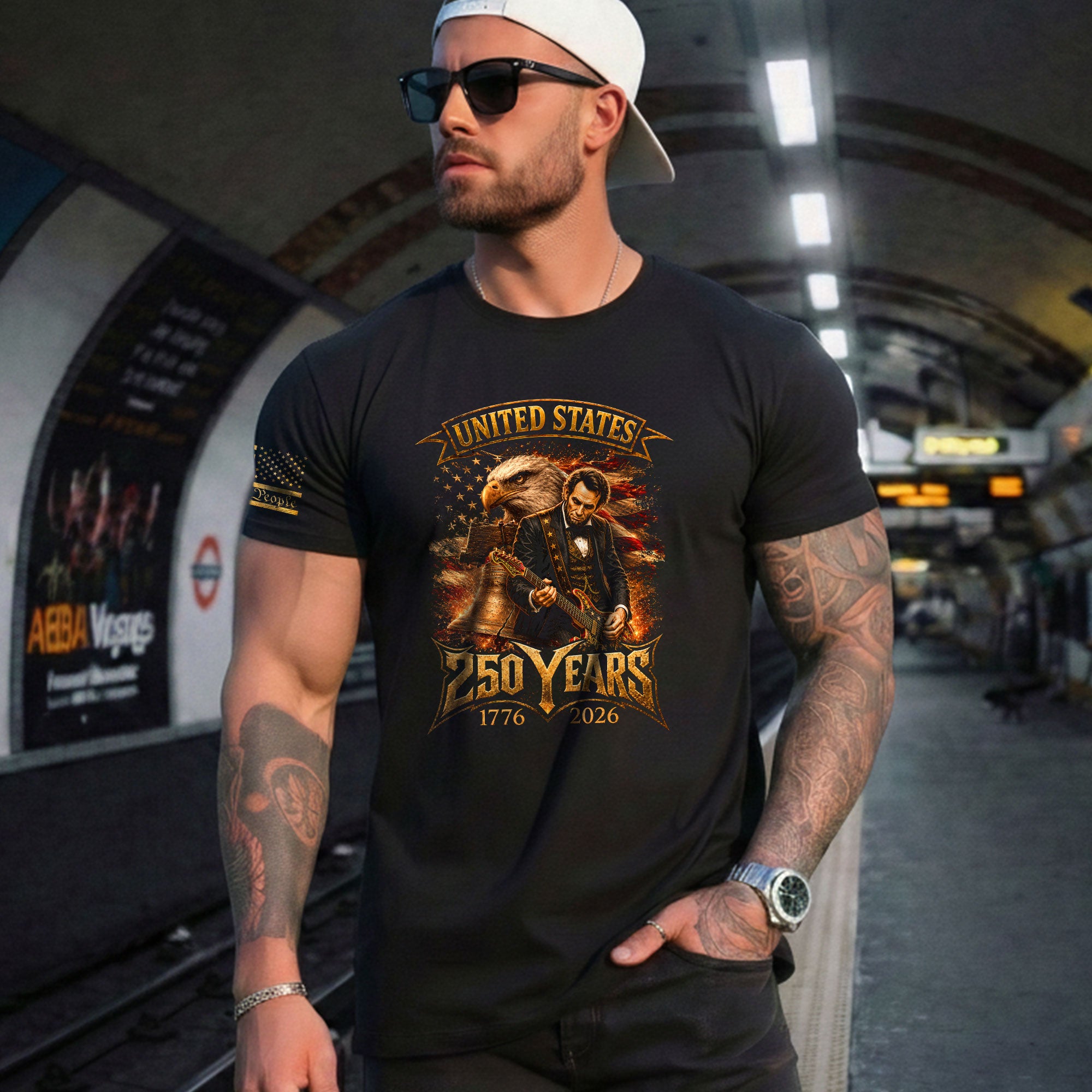 Abraham Lincoln T-Shirt Playing Guitar 1776 2026 Patriotic Eagle Liberty Bell Tee - Rust Field Wear