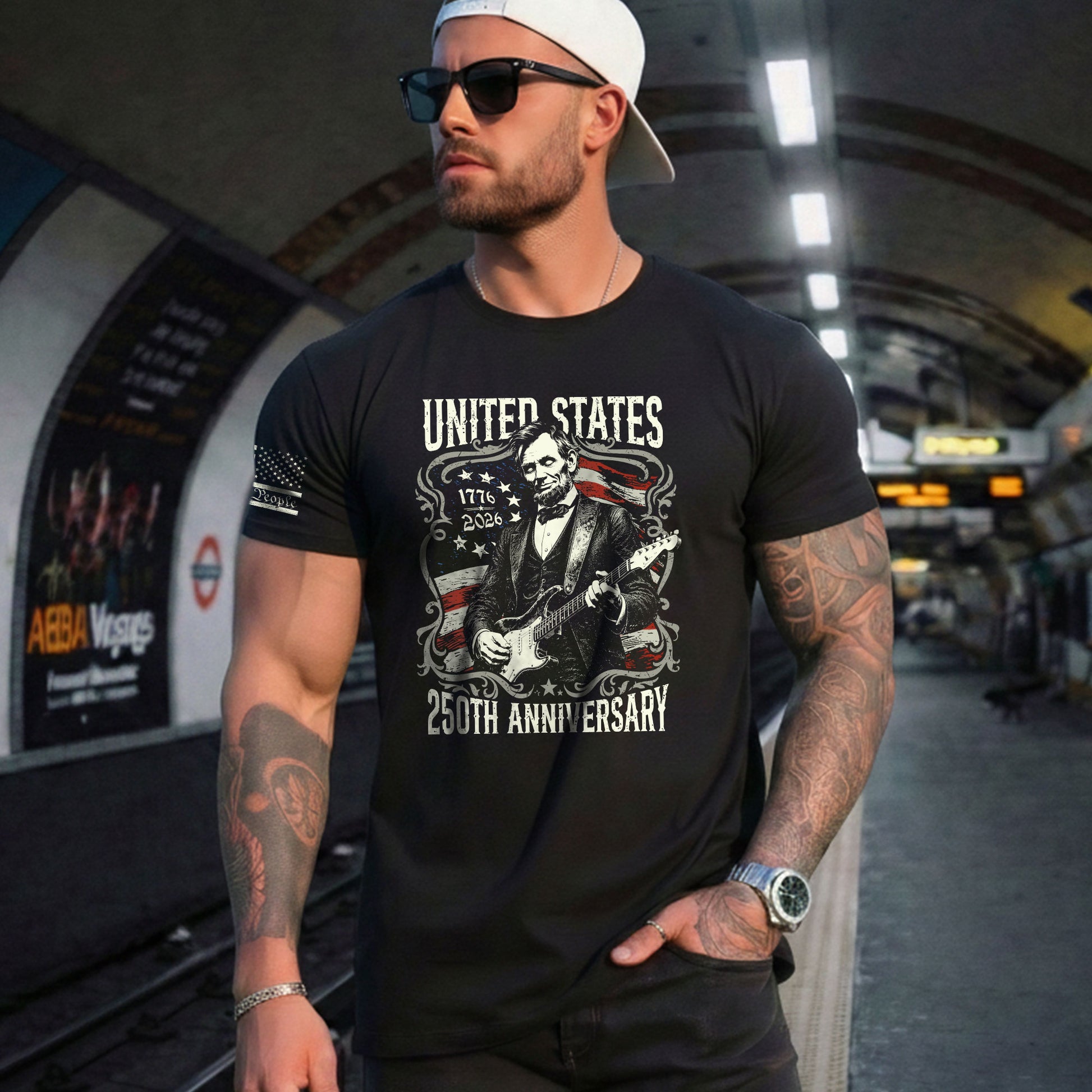 United States 250th Anniversary Shirt Abraham Lincoln Rock Guitar Patriotic Apparel - Rust Field Wear