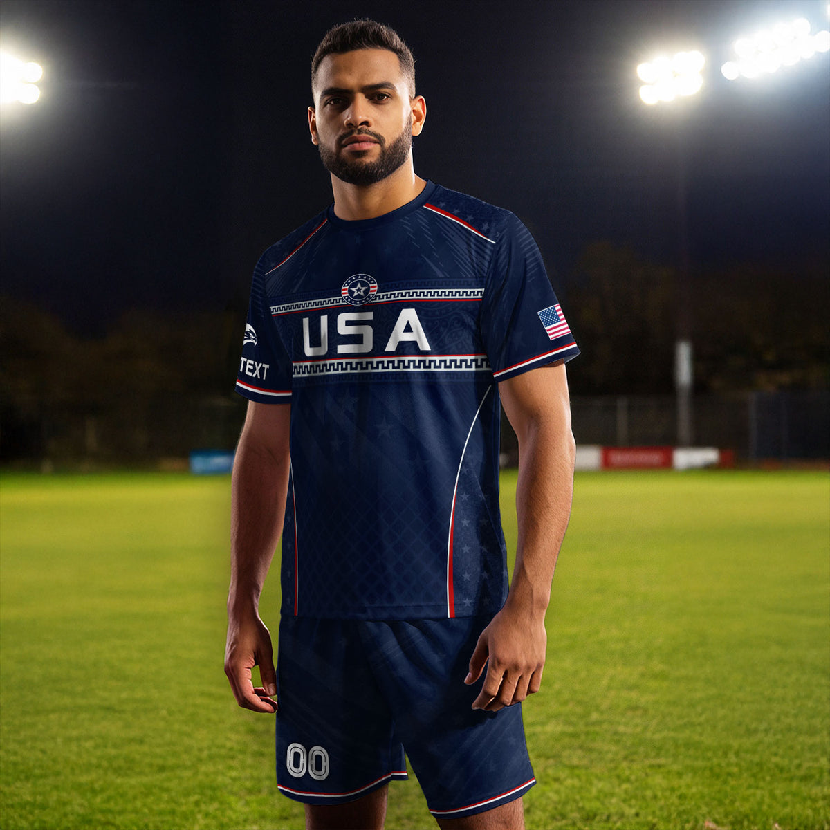 USA Soccer Jersey Custom Name Number Patriotic Navy Blue Athletic Sportswear Outfit - Rust Field Wear