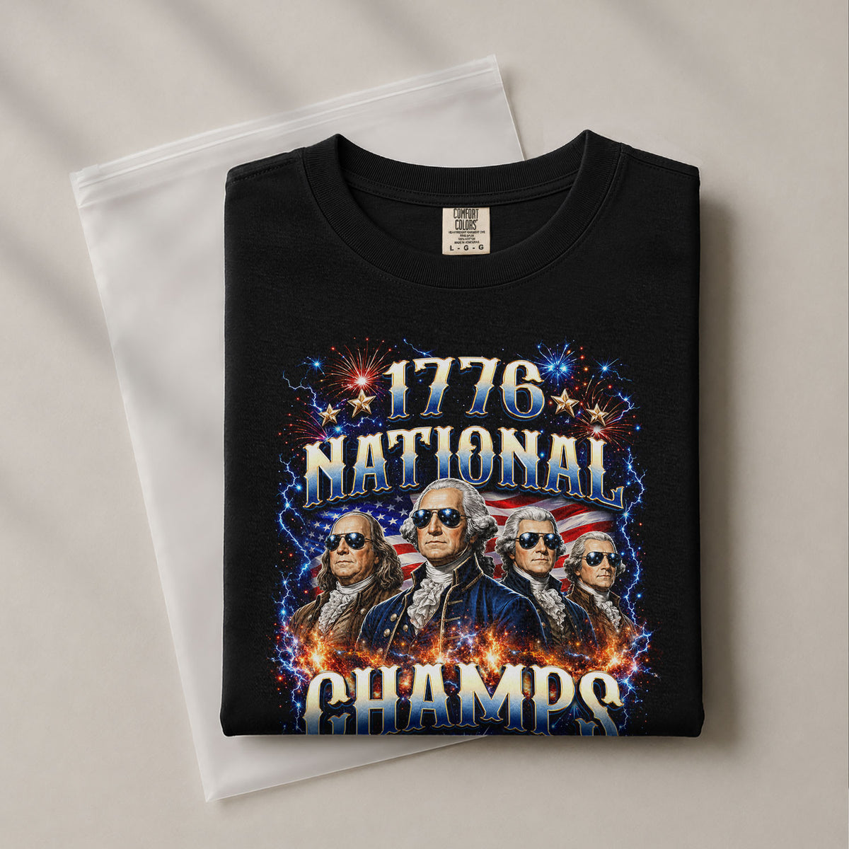 Classic 1776 National Champs Patriotic Graphic T Shirt Vintage Style Cotton Tee Top - Rust Field Wear