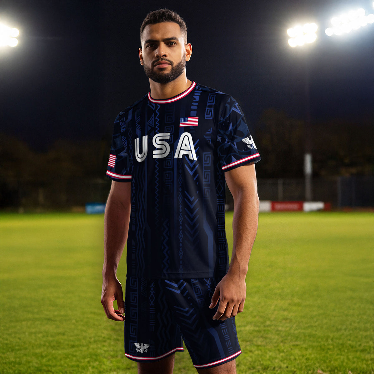 USA Soccer Jersey Adult Eagle Crest Patriotic Football Shirt Navy Blue Fan Edition