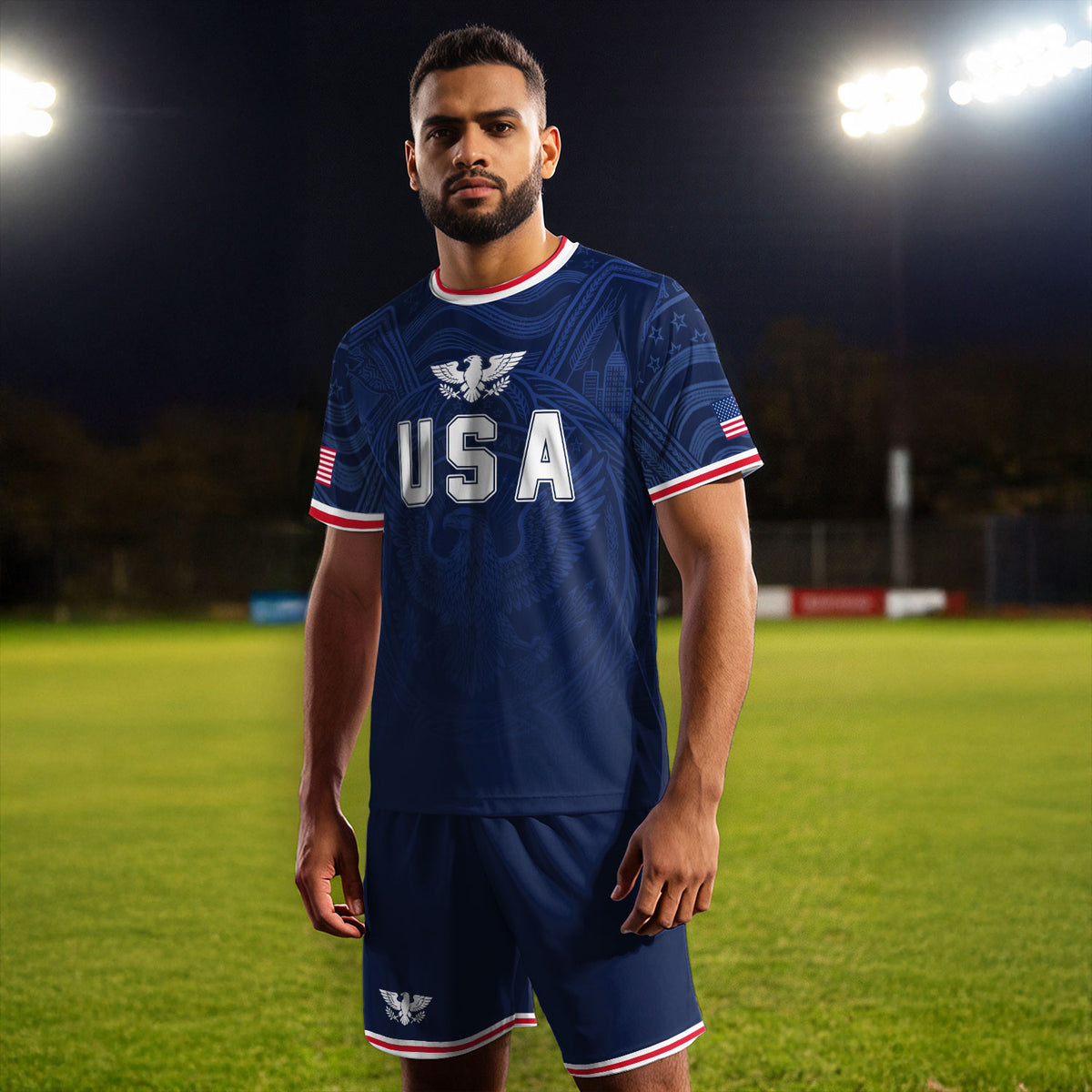 USA Eagle Patriotic Soccer Jersey Adult Navy Blue American Flag Independence Shirt