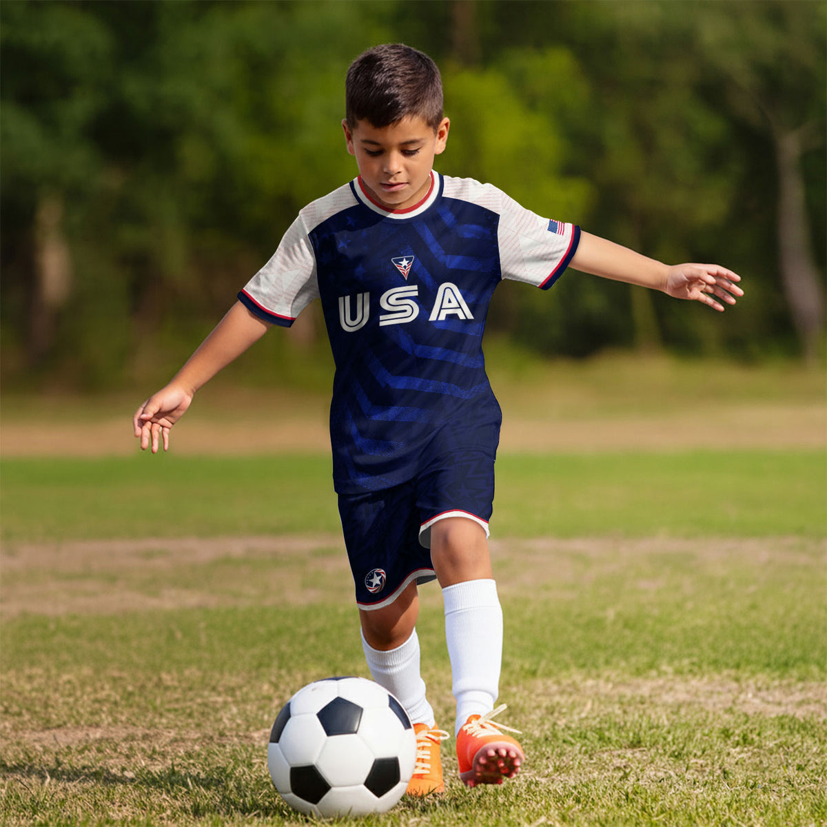 Kids USA Soccer Jersey Youth Children Patriotic Subtle Star Pattern United States Tee - Rust Field Wear