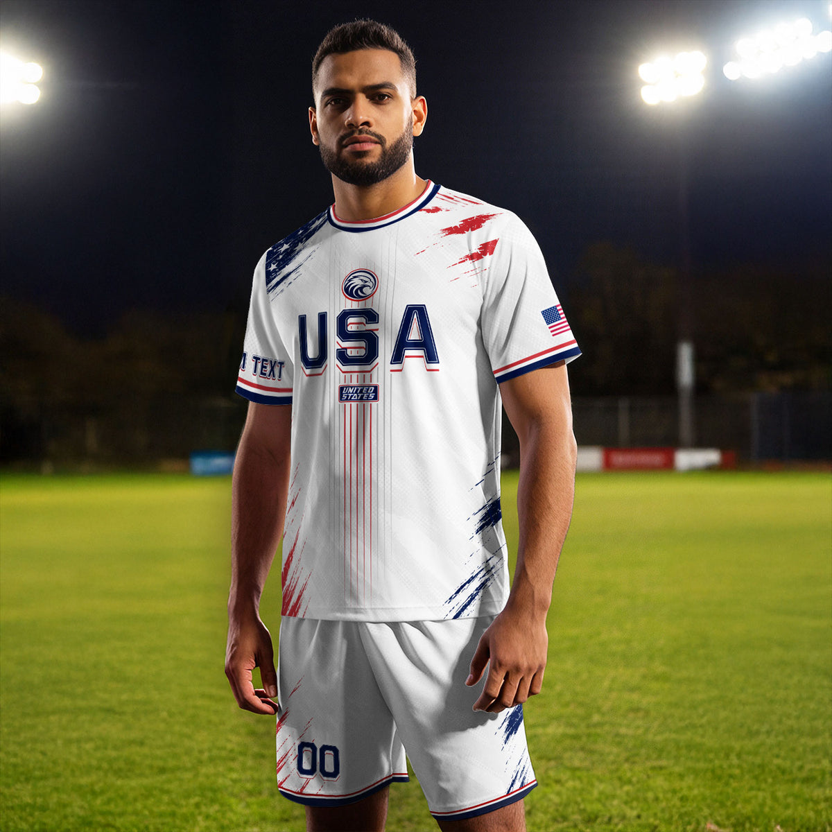 Custom USA Soccer Jersey Men White Brush Stroke Name Number Football Shirt - Rust Field Wear
