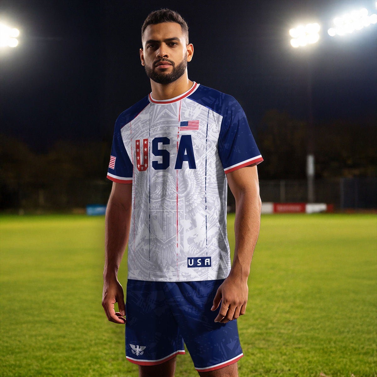 USA Soccer Jersey Men White Patriotic Eagle Team Graphic Football Shirt