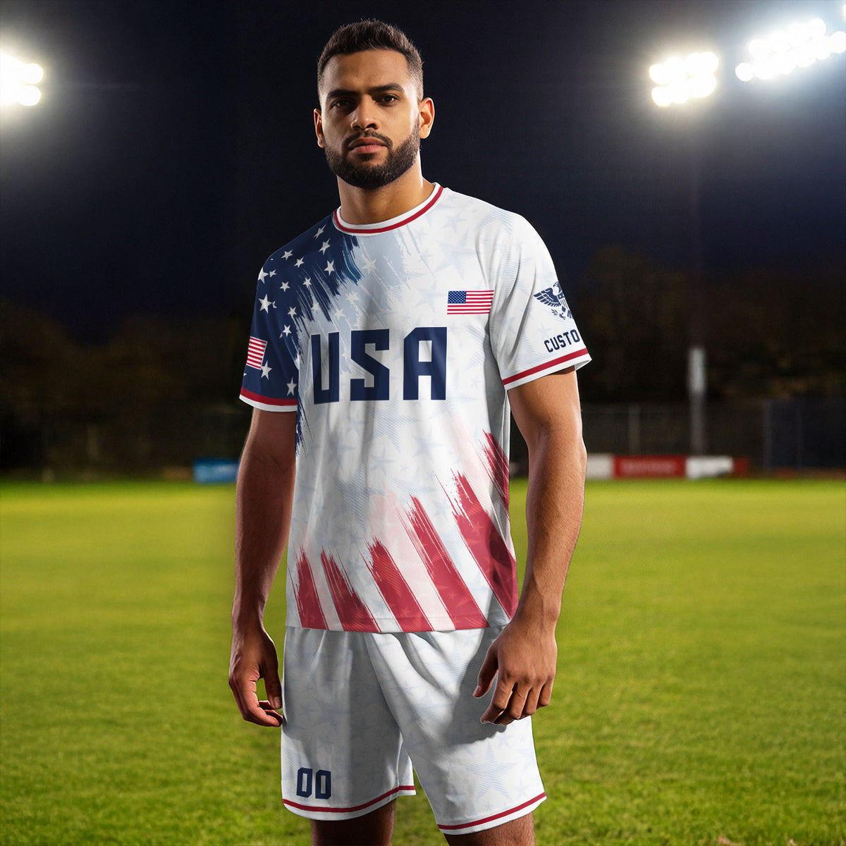 USA Soccer Jersey White Custom American Football Shirt Graphic Patriotic Tee Men - Rust Field Wear