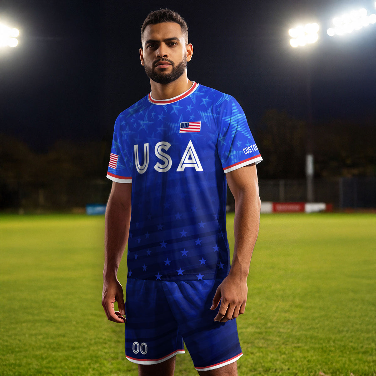 USA Soccer Jersey Blue Personalized American Football Shirt All Over Stars Print Men - Rust Field Wear
