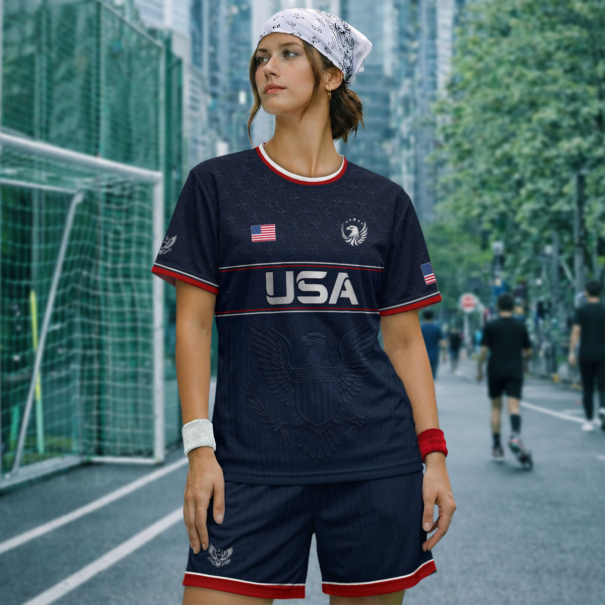 Blue Adult Soccer Jersey Classic Style - Patriotic Eagle Graphic Team Training Shirt - Rust Field Wear