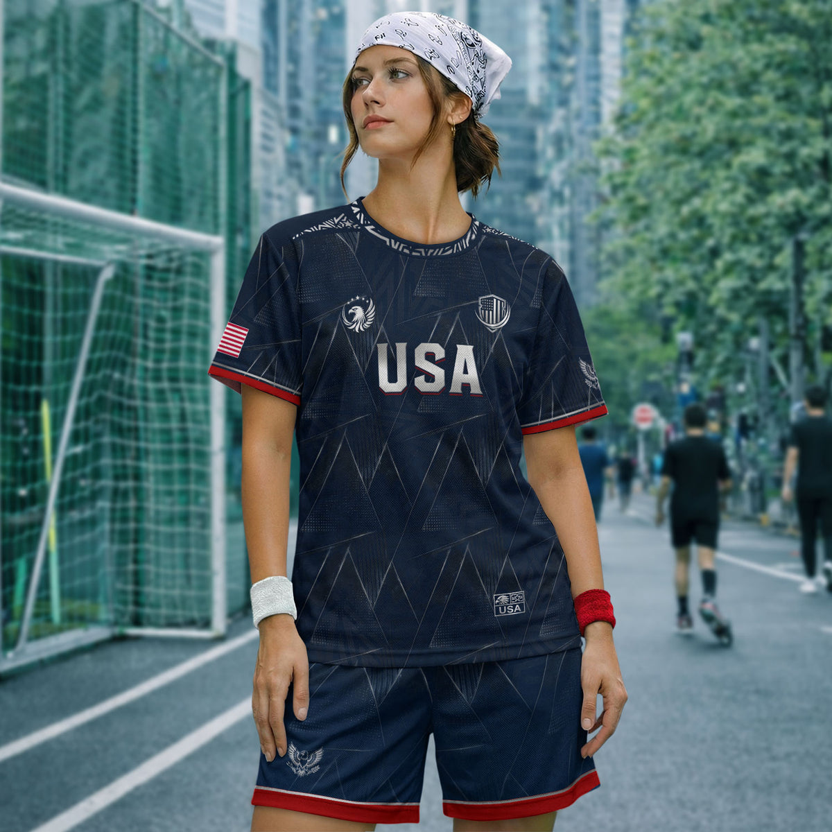 Adult Soccer Jersey Blue Patriotic Design - Bold Eagle Graphic Sport Training Shirt - Rust Field Wear