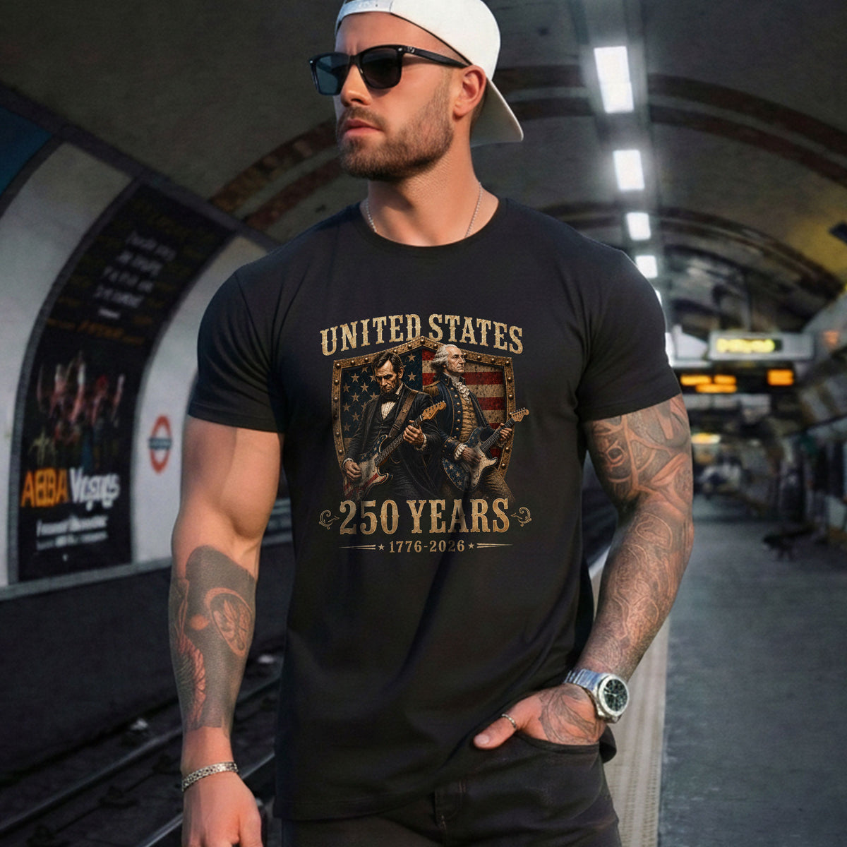 George Washington Abraham Lincoln Guitar T-Shirt 1776-2026 Patriotic 4th Of July Tee - Rust Field Wear