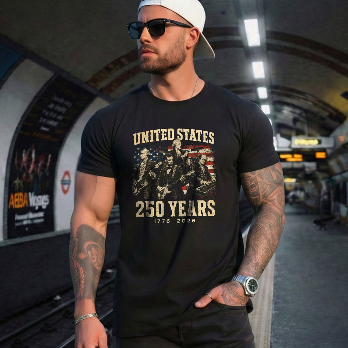Founding Fathers Presidents Rock Band T-Shirt 250 Years Vintage 1776-2026 Patriotic - Rust Field Wear
