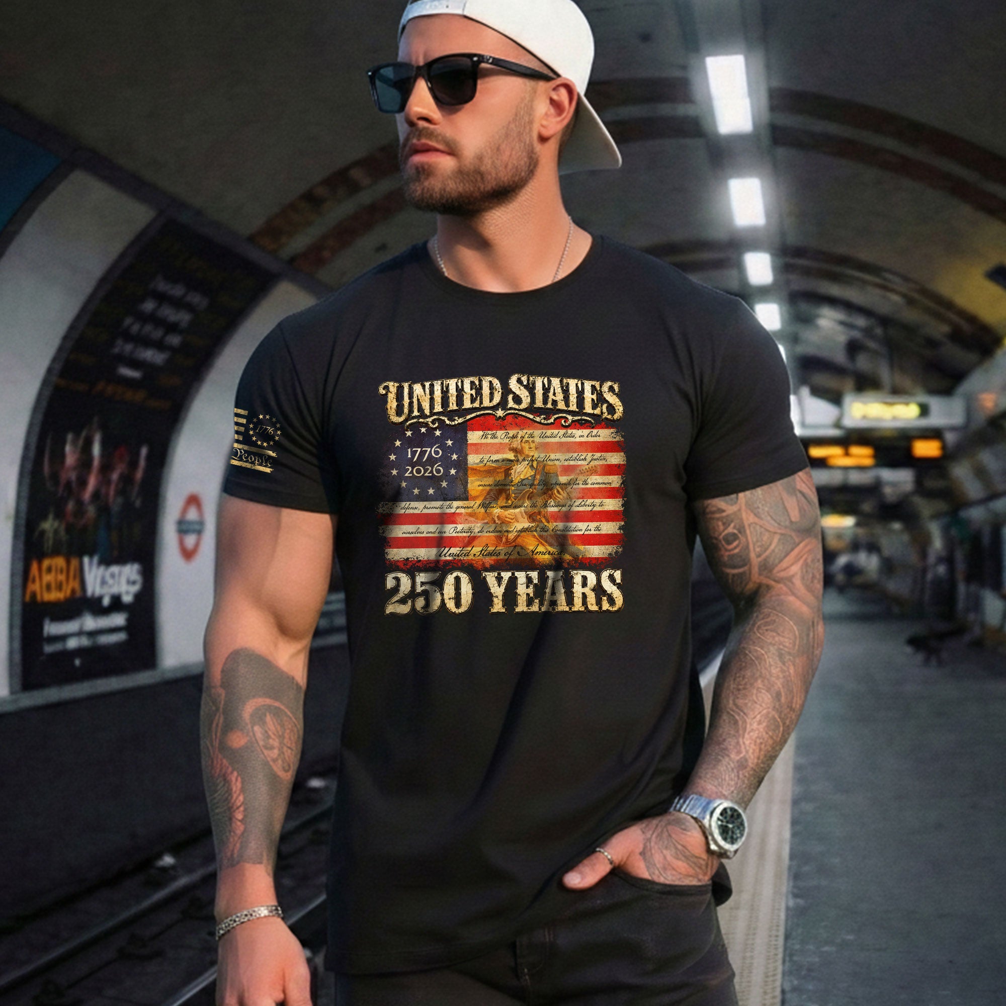 Constitution George Washington Guitar Shirt 1776-2026 Patriotic Graphic Tee Anniversary - Rust Field Wear