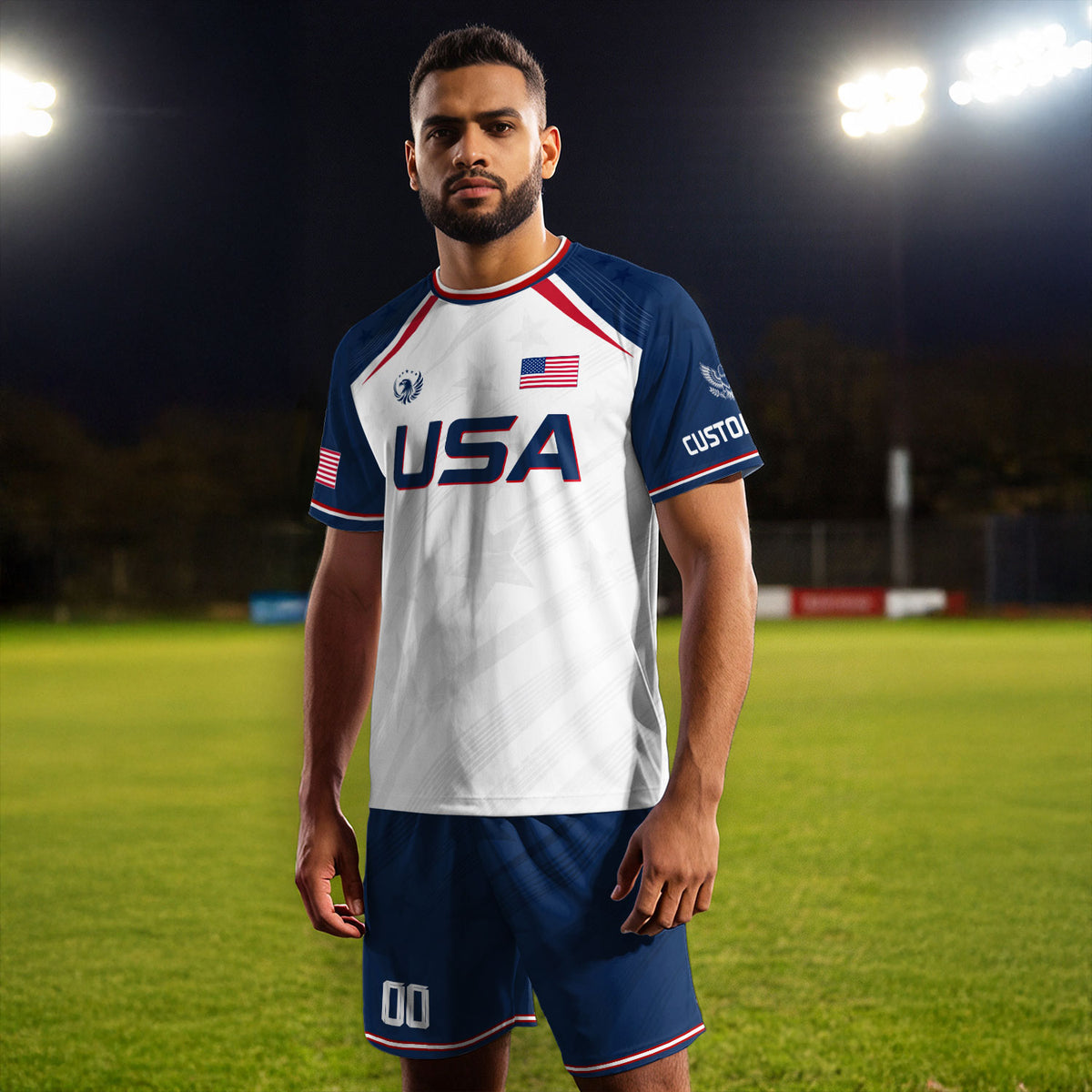 Custom Adult USA Soccer Jersey White Red Blue Patriotic American Team Football Shirt - Rust Field Wear