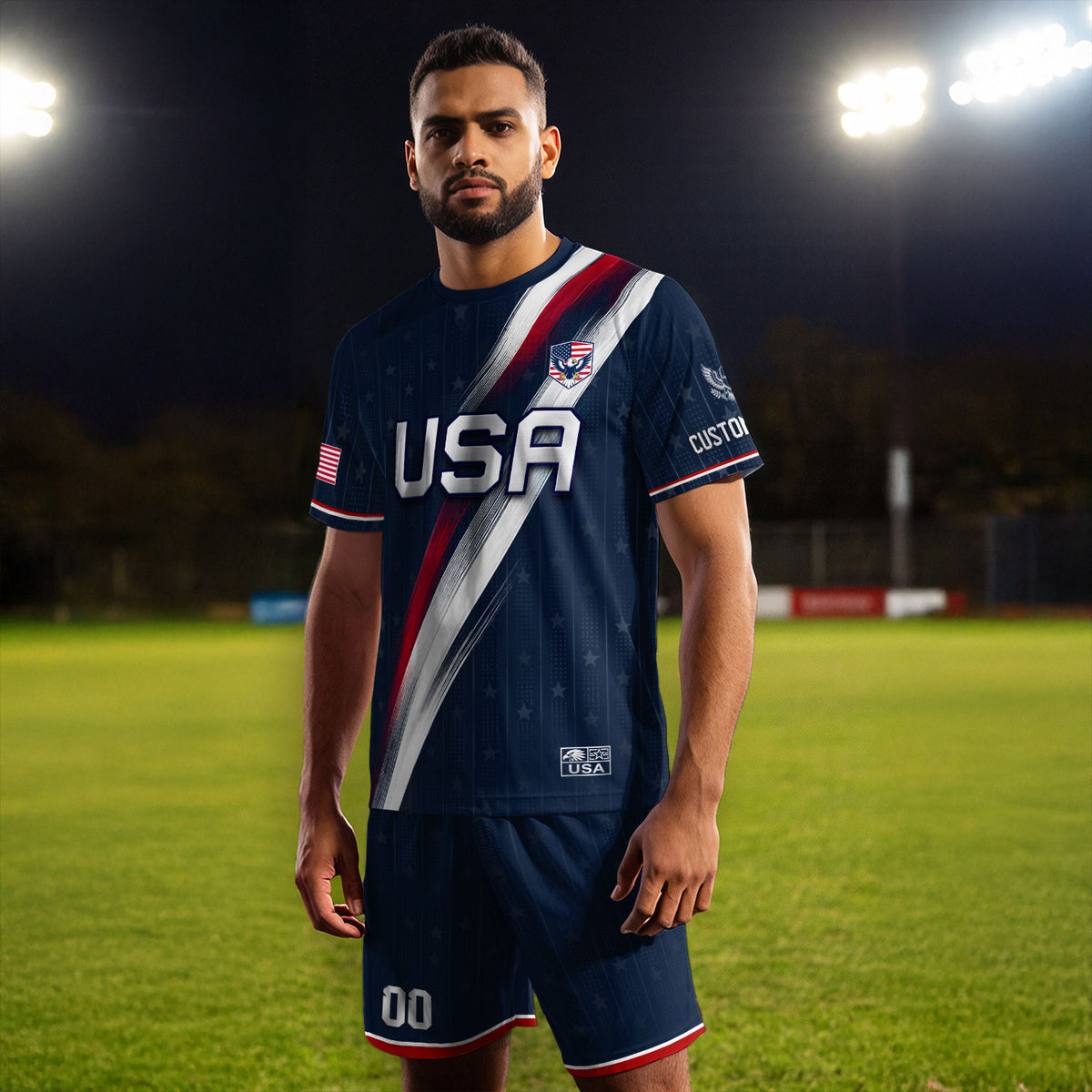 Custom Adult USA Soccer Jersey Navy Blue Patriotic American Eagle Team Football Shirt - Rust Field Wear