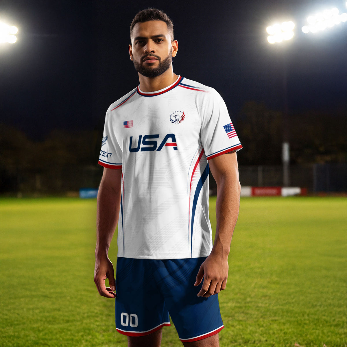 Custom White USA Soccer Jersey Personalized Adult Name Number Patriotic Sports Uniform - Rust Field Wear
