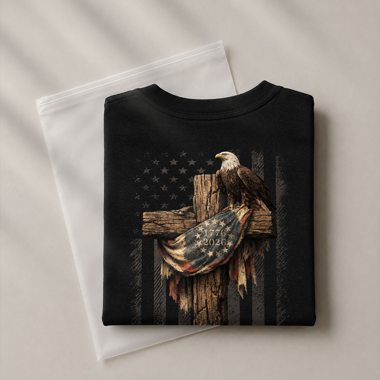 Patriotic JESUSAVES 1776-2026 Eagle T-Shirt American Flag Design - Versatile Apparel - Rust Field Wear