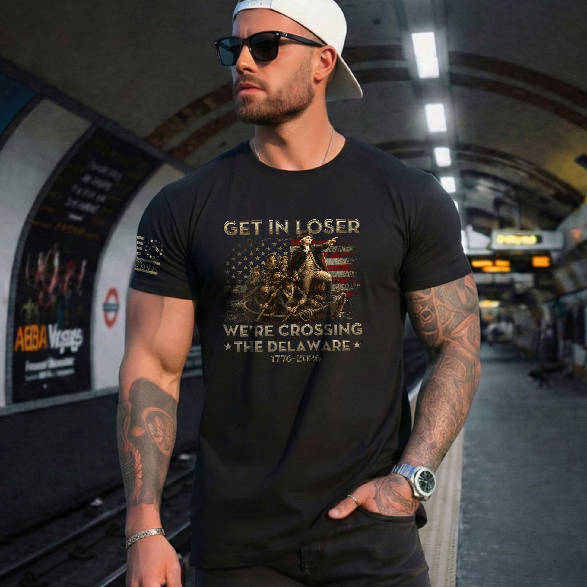 The Delaware Crossing Anniversary Tee - 1776-2026 Patriotic George Washington Cotton Shirt - Rust Field Wear