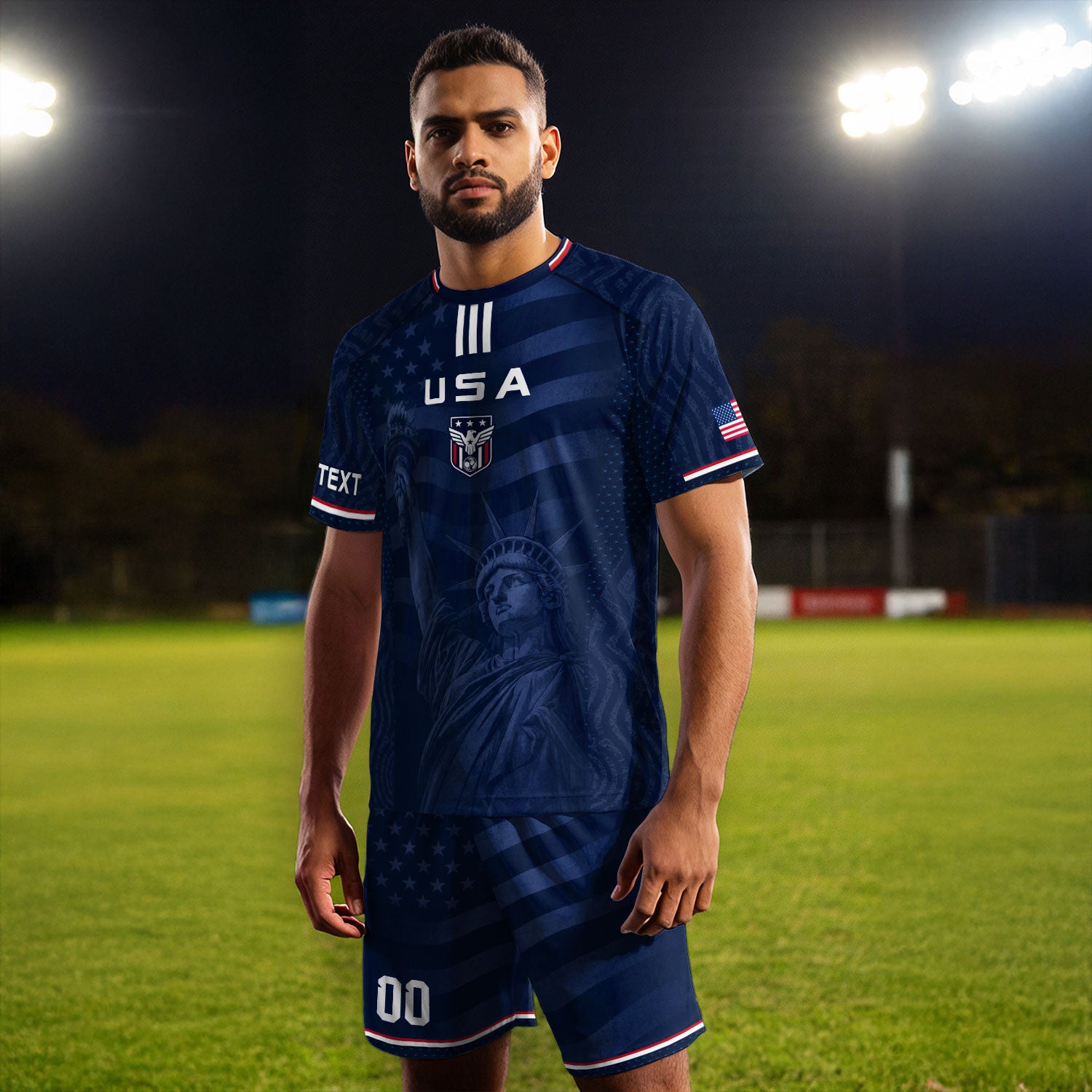 Custom Blue USA Statue of Liberty Soccer Jersey - Personalized Name & Number Shirt