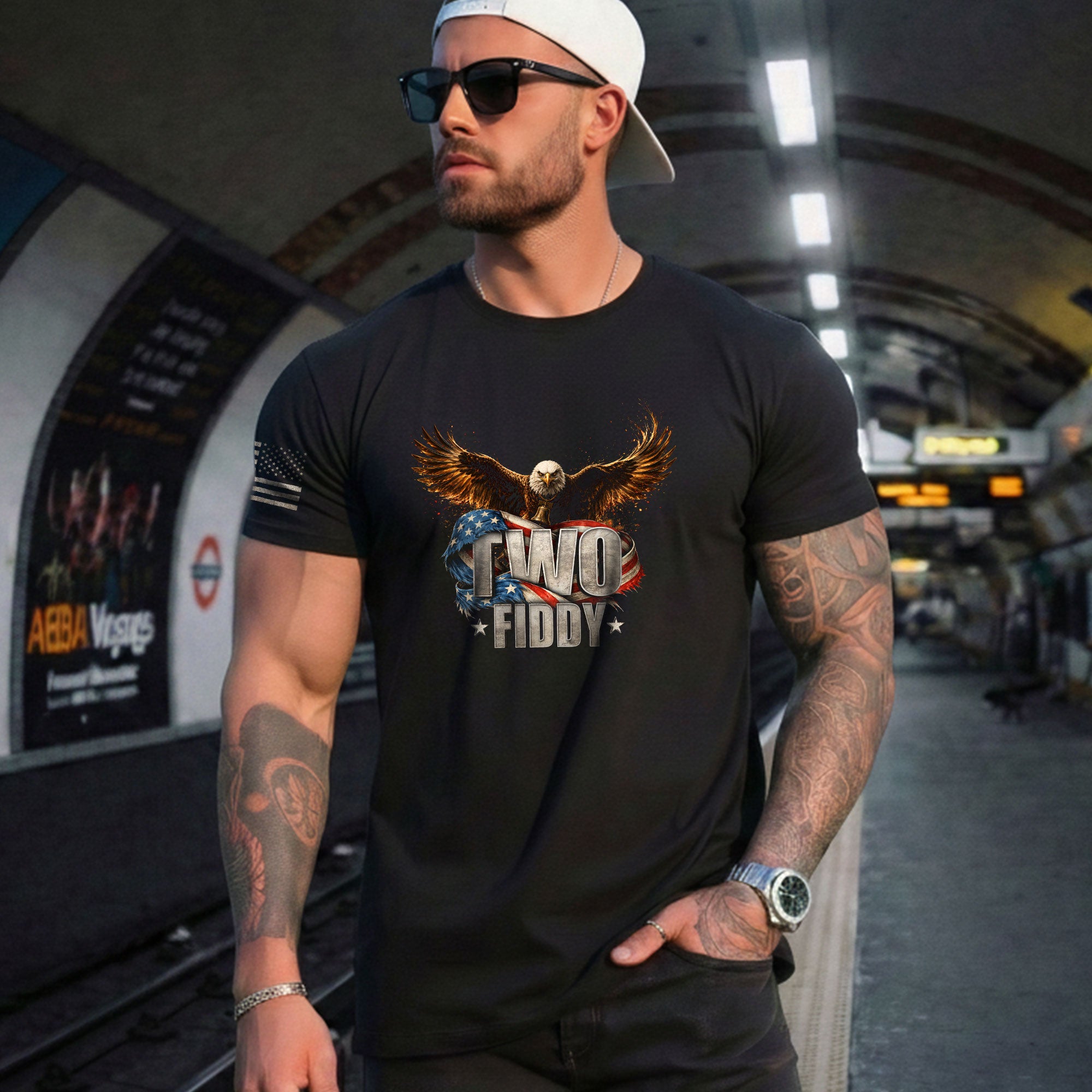 American Pride Graphic T-Shirt - Two Fiddy Eagle Flag Vintage Style Design Cotton Tee - Rust Field Wear