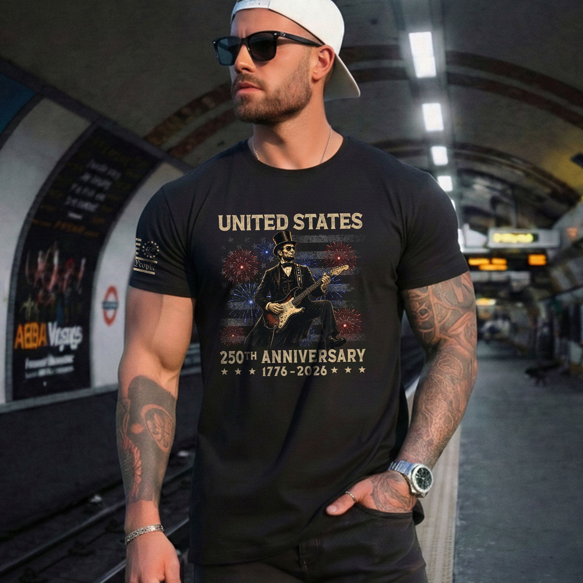 Patriotic Lincoln Electric Guitar T-Shirt 1776 2026 Vintage US Flag Tee Retro Print - Rust Field Wear