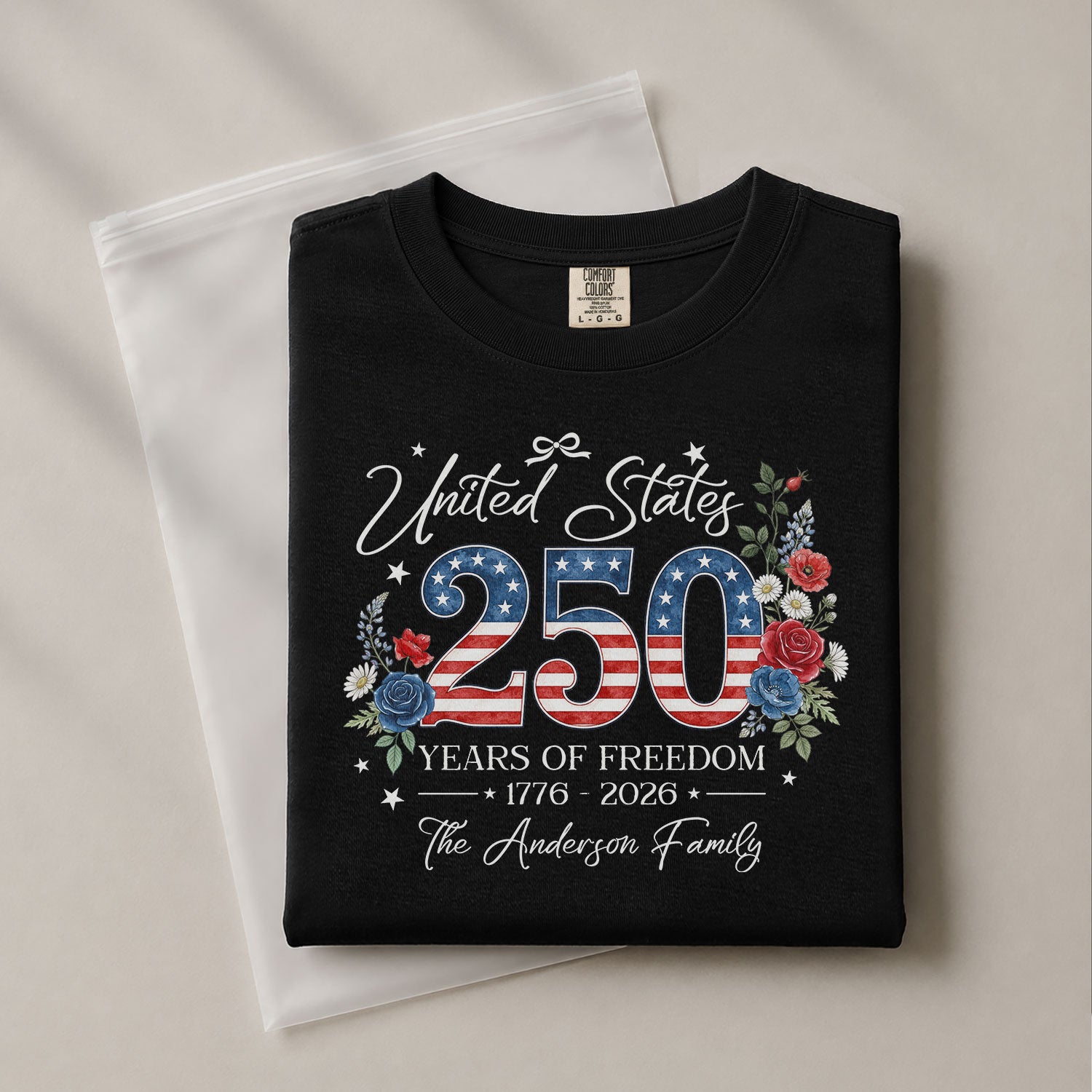 Custom Family Shirt 1776 2026 250 Years of Freedom Vintage Patriotic Floral Graphic - Rust Field Wear