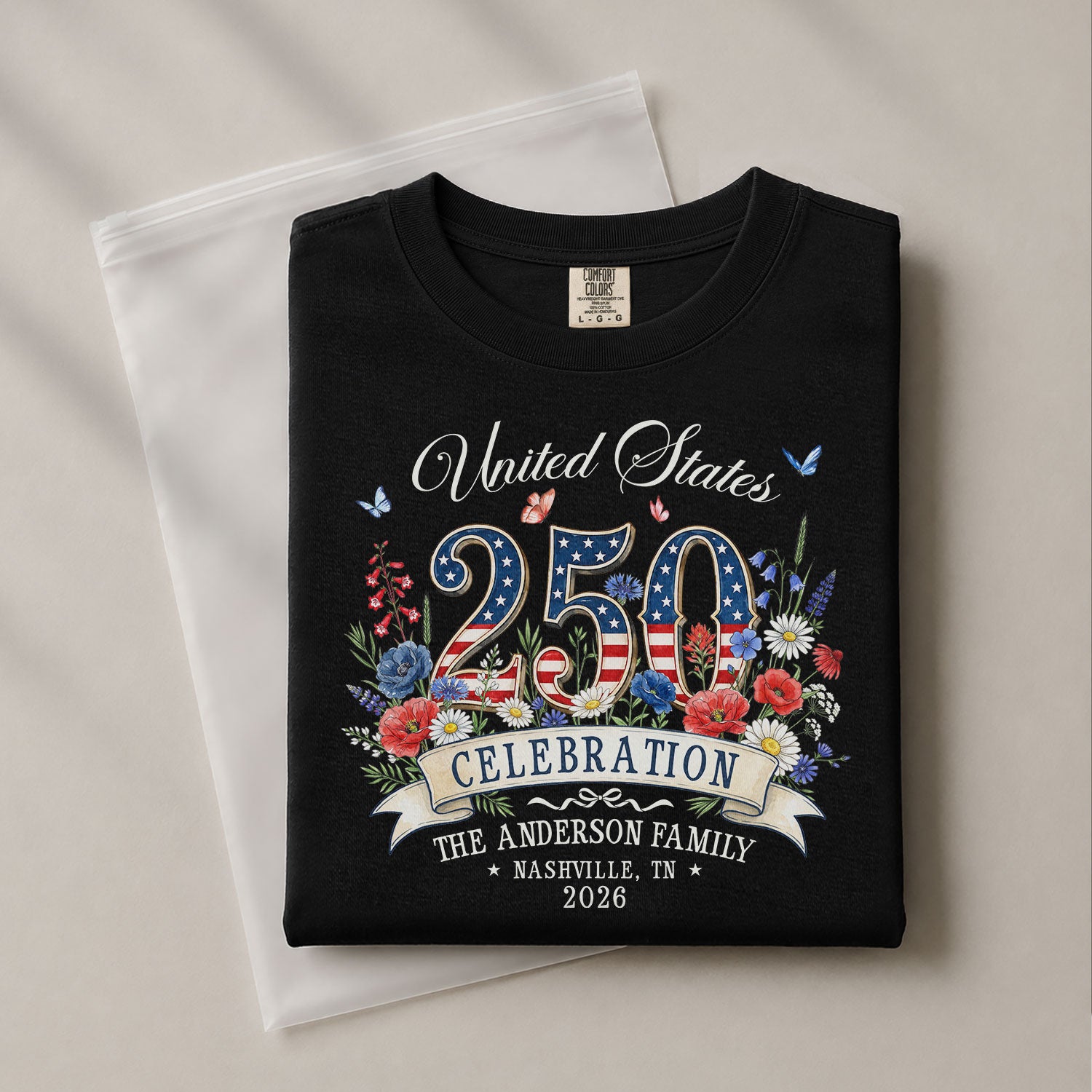 Custom Family Shirt United States Celebration 2026 250th Navy Patriotic Wildflower Graphic - Rust Field Wear