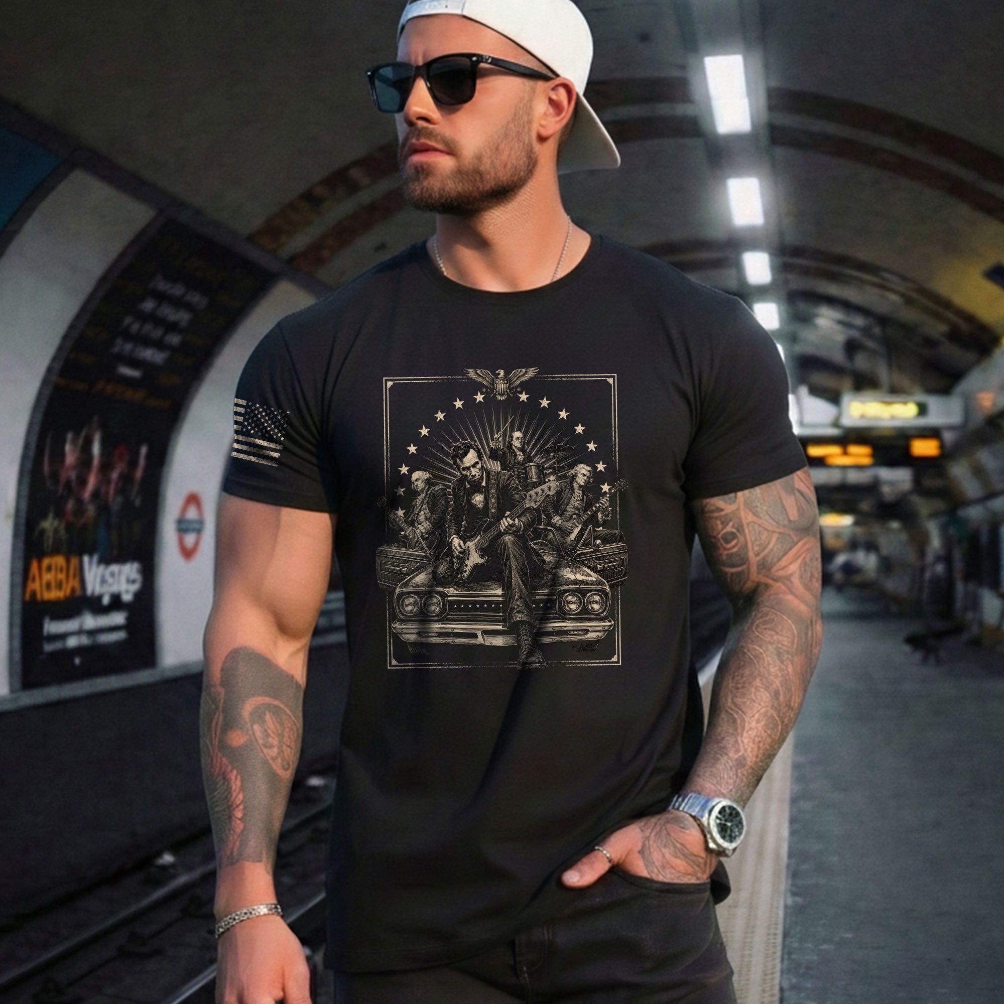 Lincoln Playing Guitar Vintage Shirt Patriotic Rock Music Graphic Sleeve Tee Gift - Rust Field Wear