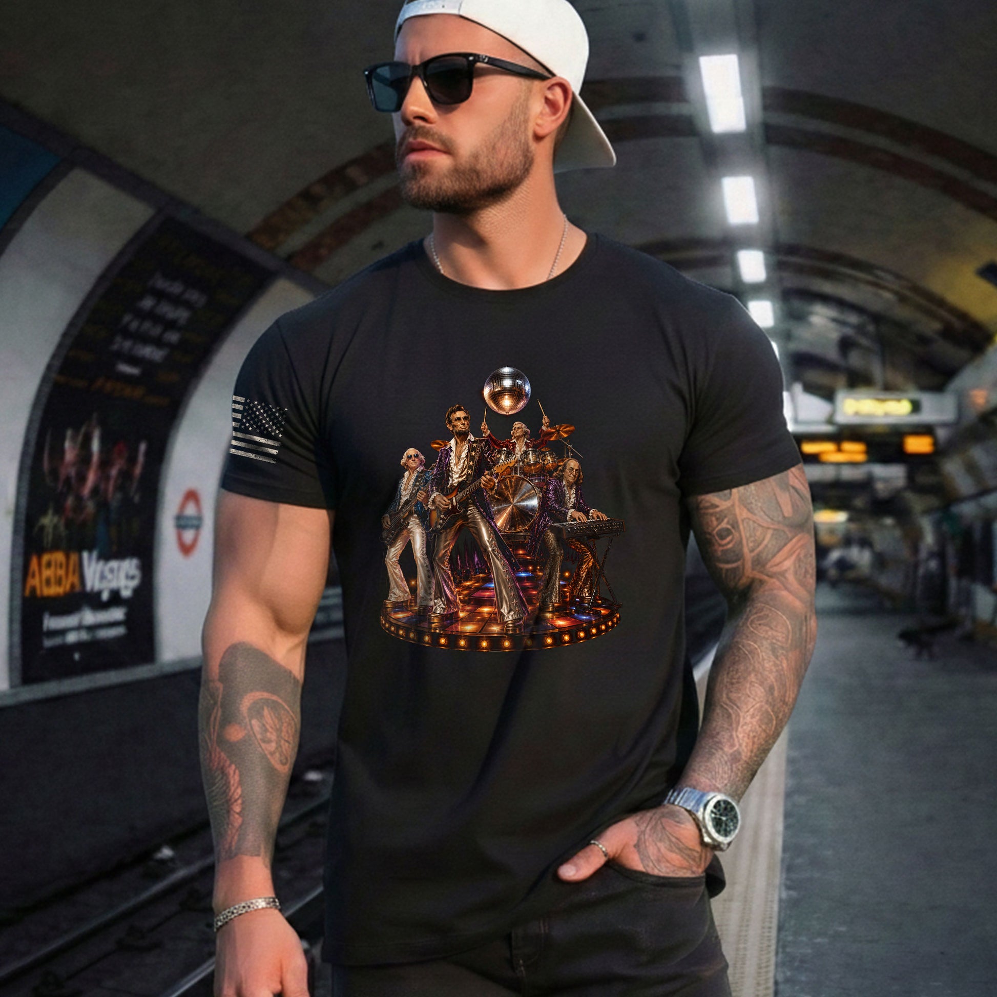 Unique Abraham Lincoln Disco Shirt - Historical Patriotic Band Graphic Print Tee - Rust Field Wear